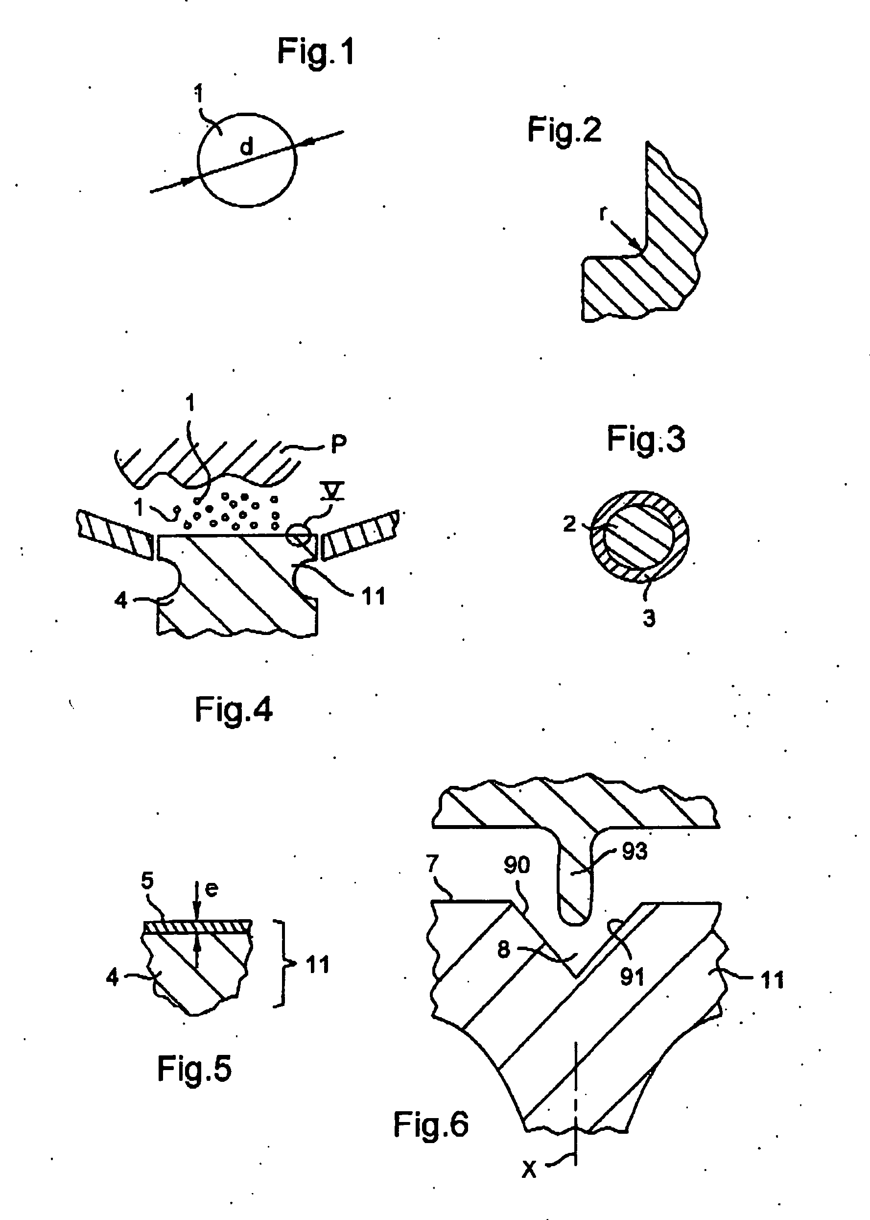 Shot, devices, and installations for ultrasonic peening, and parts treated thereby