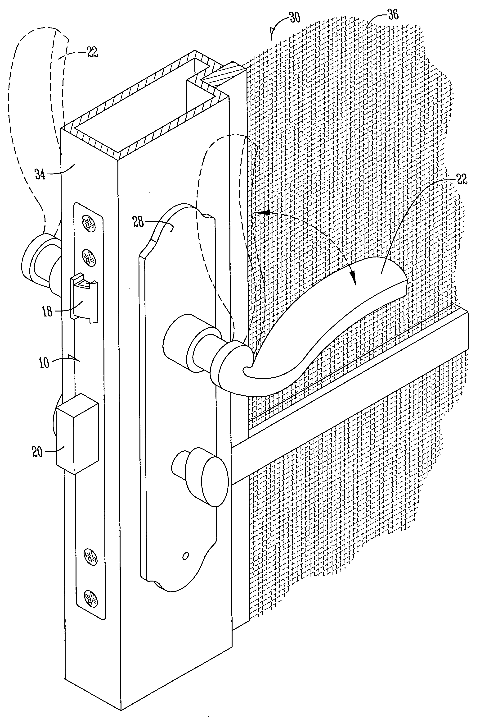 Storm door with a lift-up lock case mortise and method of use