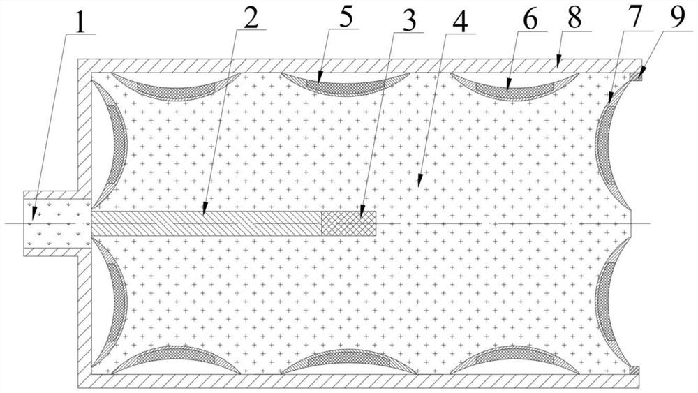 Shaped charge structure capable of forming omnidirectional distributed composite active projectile