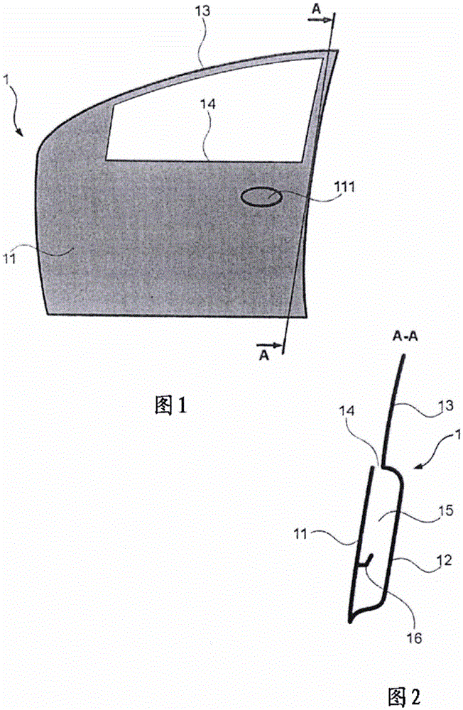 Motor vehicle door, structure component, glass component, manufacturing method and corresponding vehicle