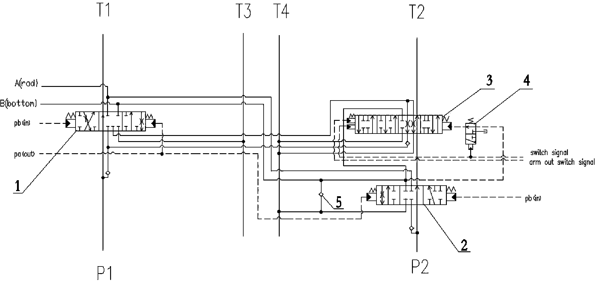 Hydraulic bucket rod control circuit for hydraulic excavating machine