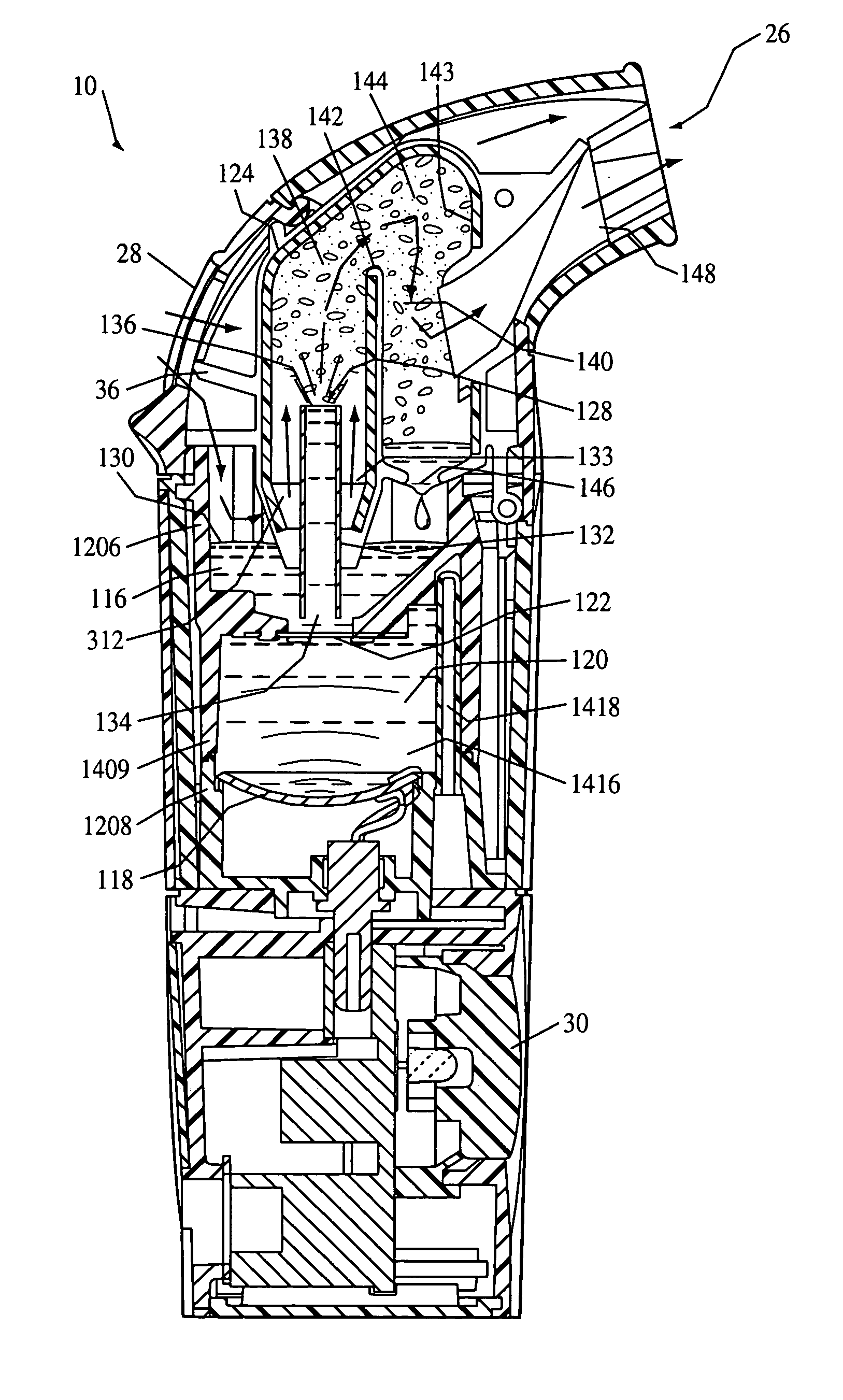 Nebulizing drug delivery device with barrier