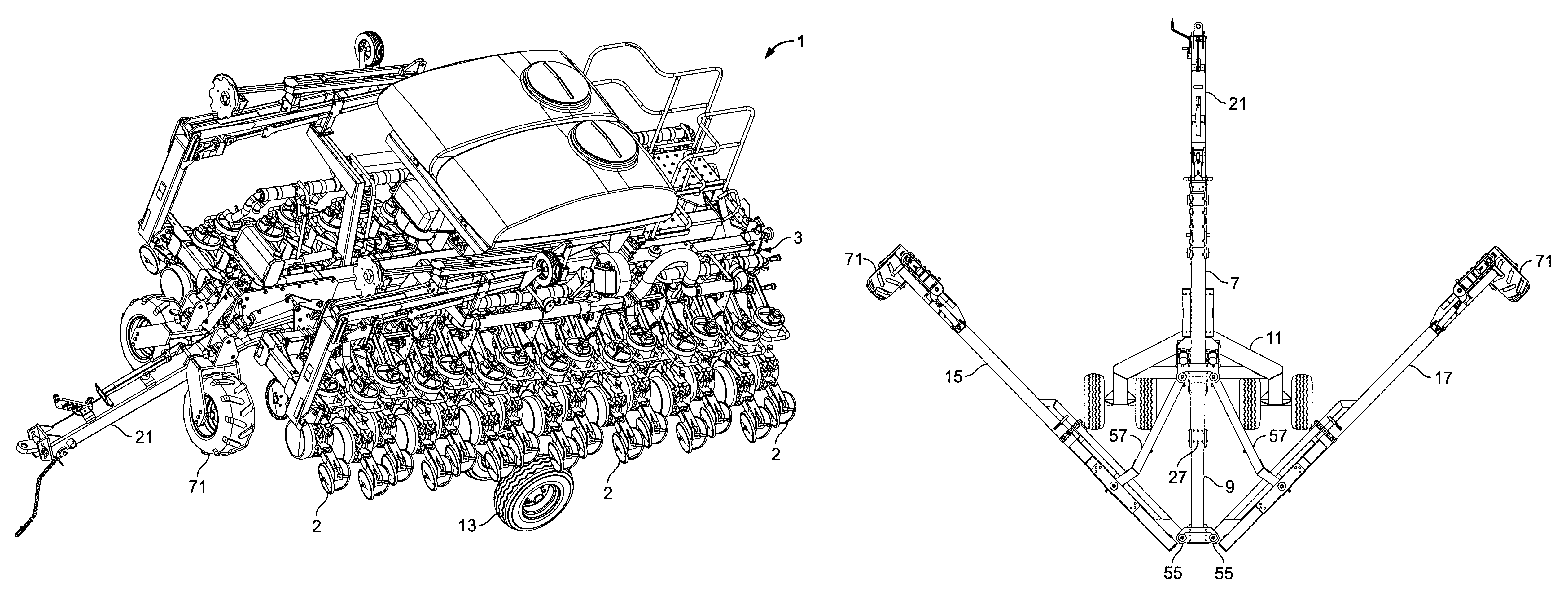 Front folding agricultural implement frame with rearwardly telescoping tongue