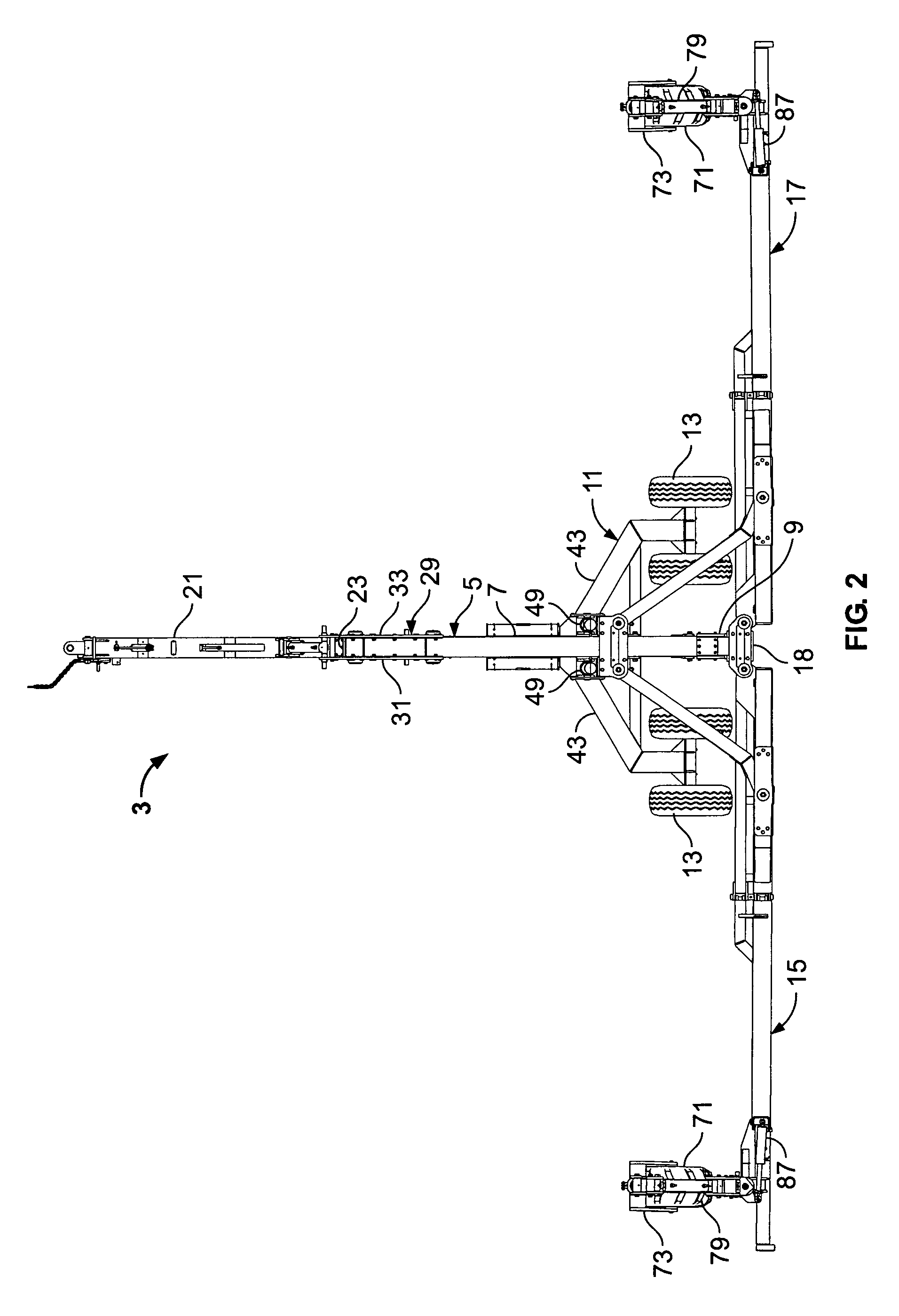Front folding agricultural implement frame with rearwardly telescoping tongue