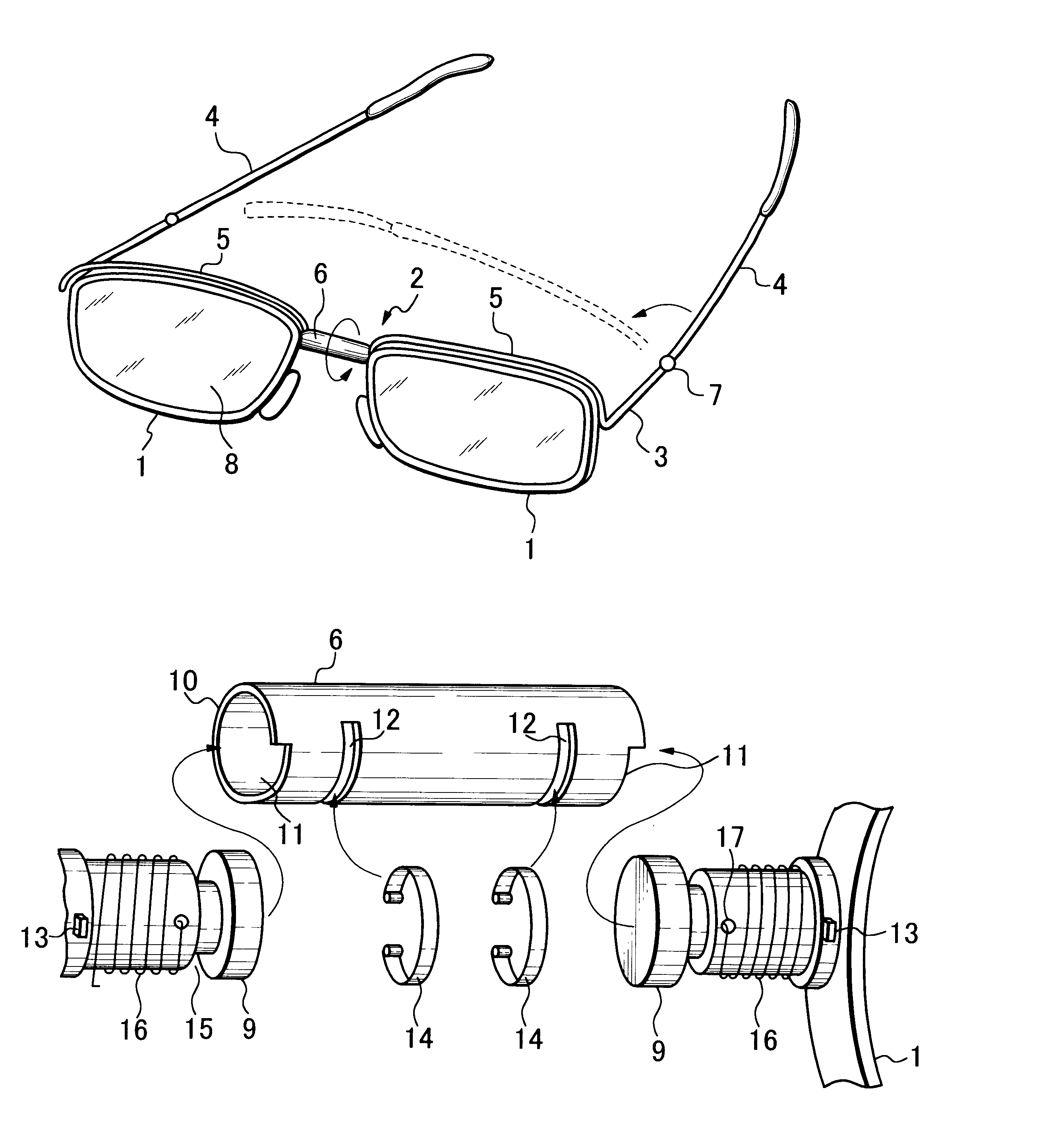 Double-foldable eyeglasses
