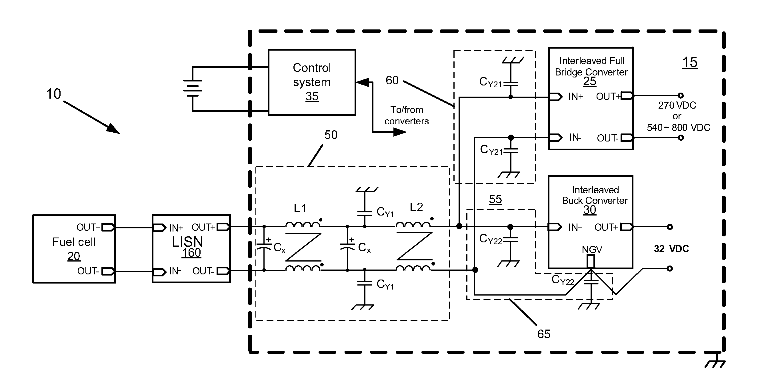 Power converter having EMI filter common to multiple converters
