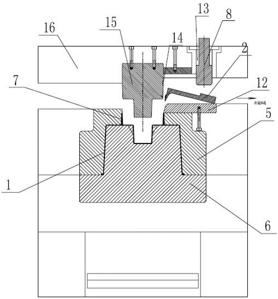 A mold structure in which the core of the lampshade is released first and the top is fed