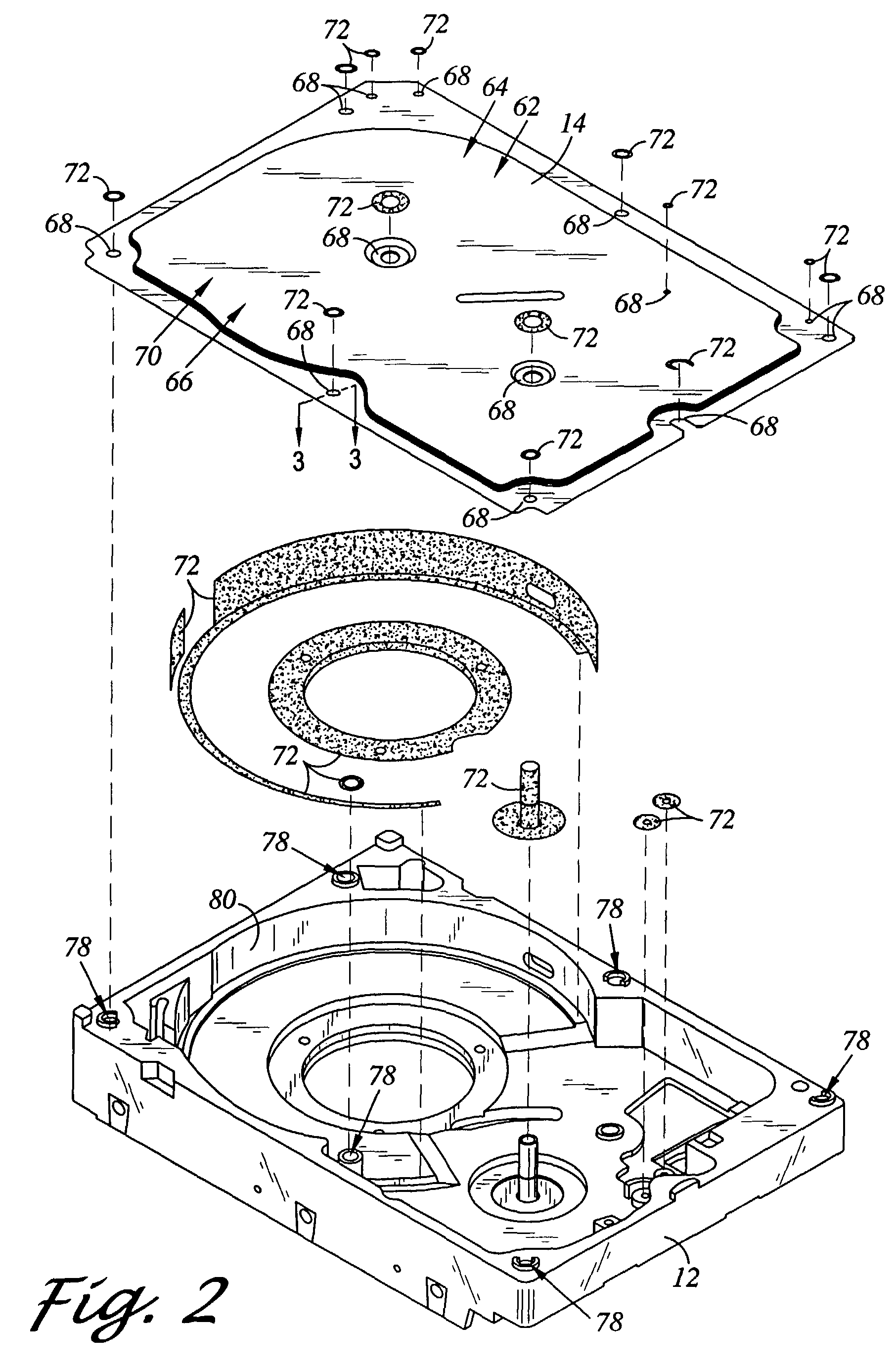 Disk drive housing member including an electrically insulative coating and metallic platings and method of manufacturing the same