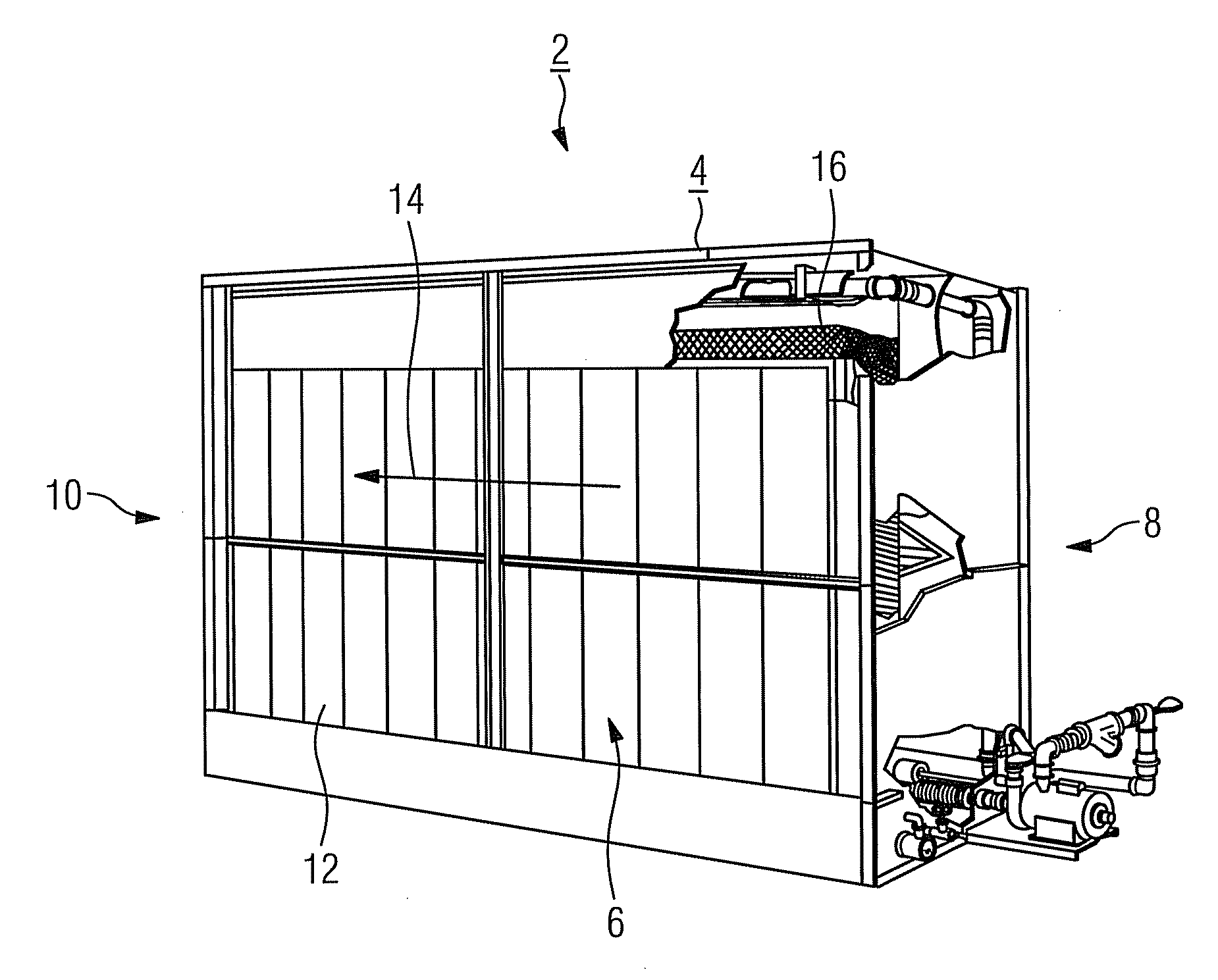 Evaporative Cooler and Use Thereof and Gas Turbine System Featuring an Evaporative Cooler