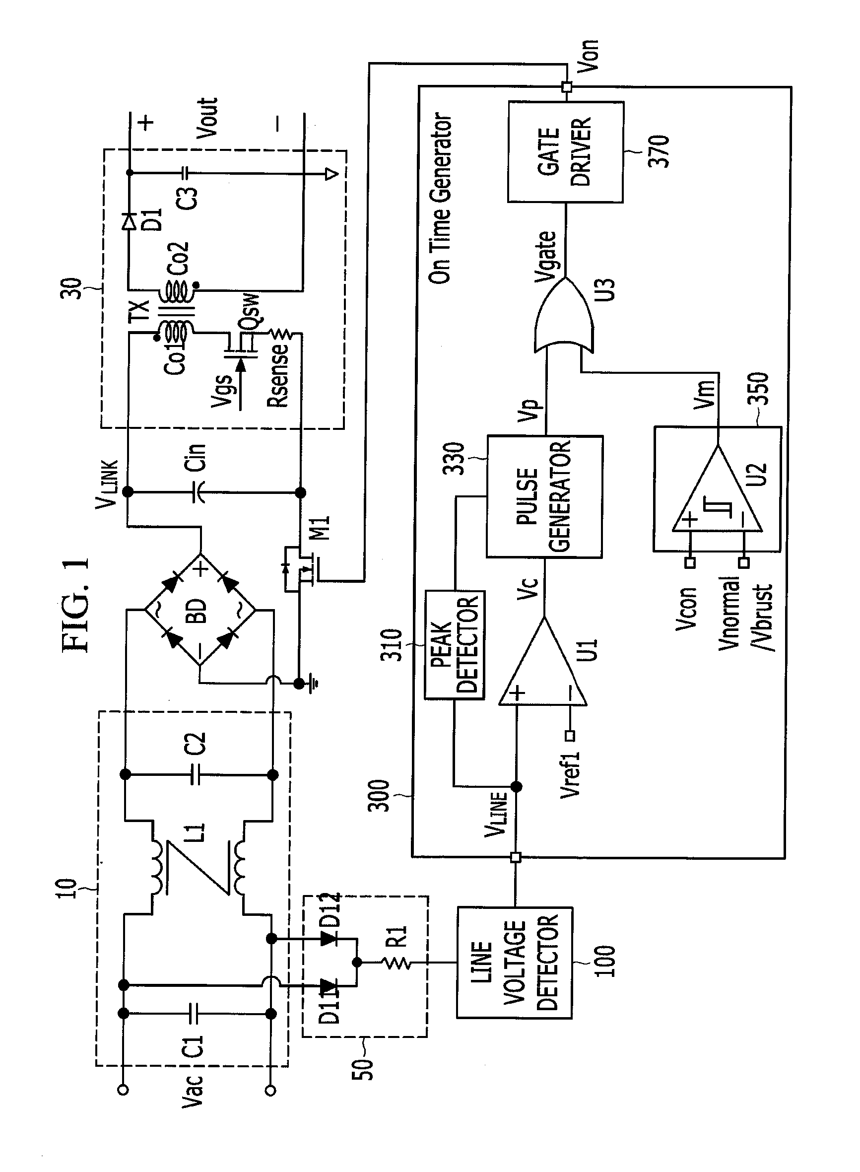 Power supply and apparatus and method for controlling link voltage control switch