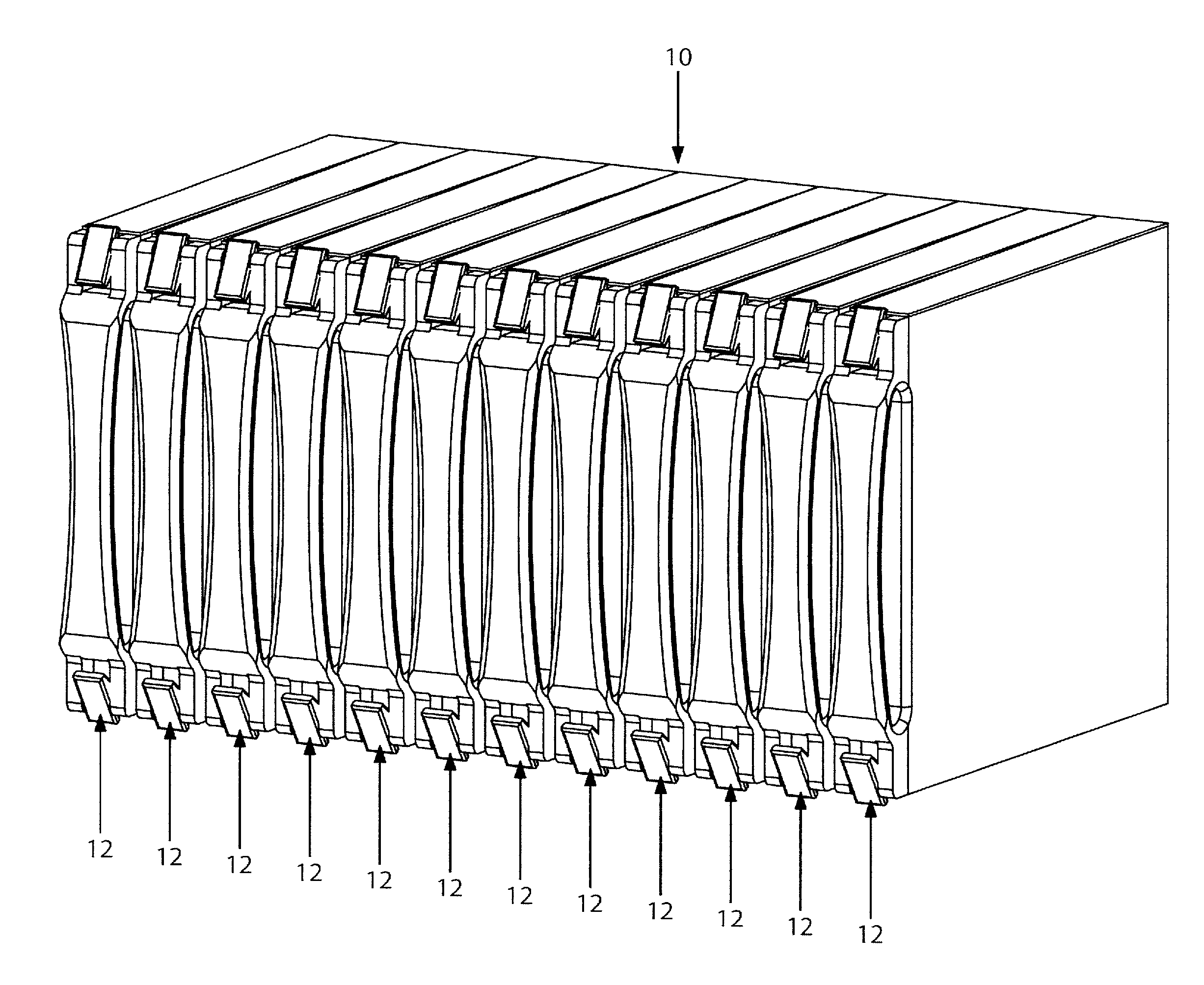 Case and rack system for liquid submersion cooling of electronic devices connected in an array