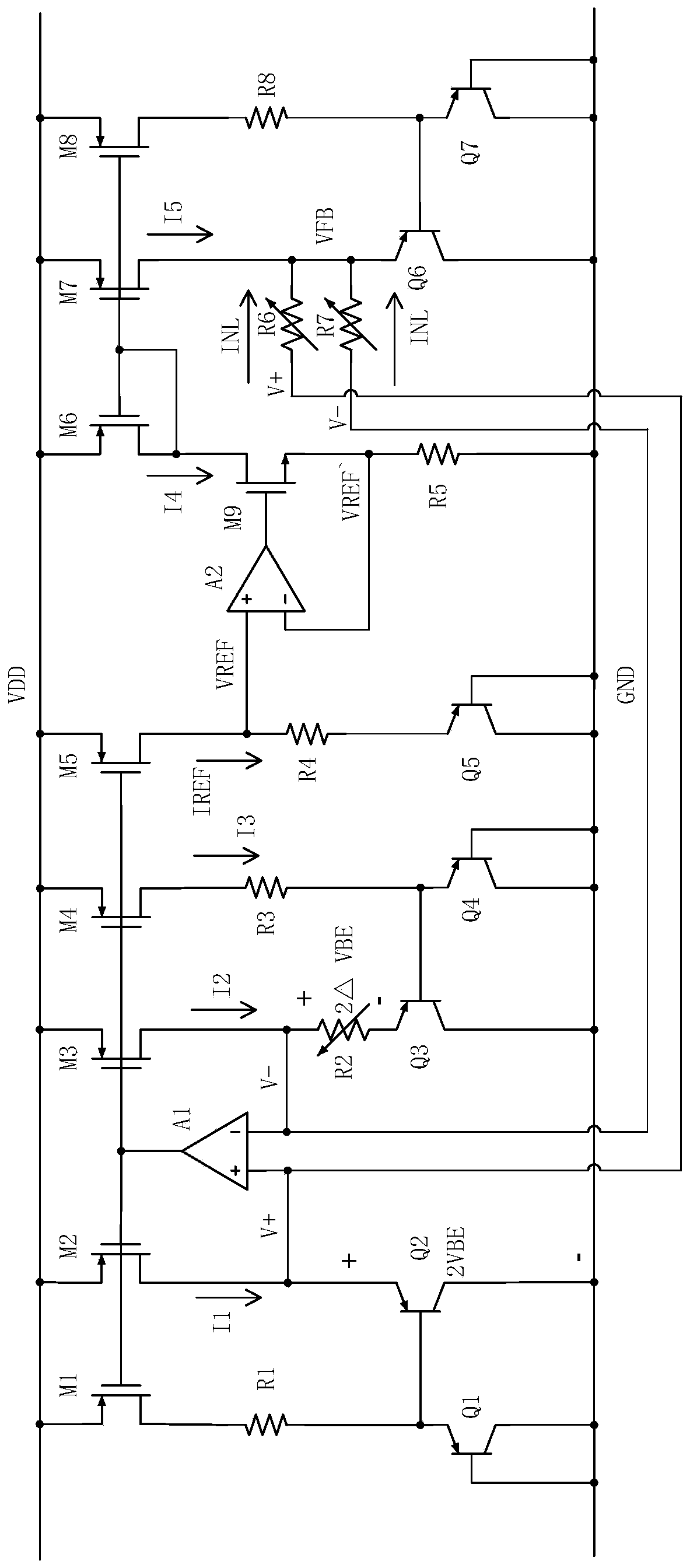 Curvature compensation low-temperature drift band-gap reference voltage source circuit