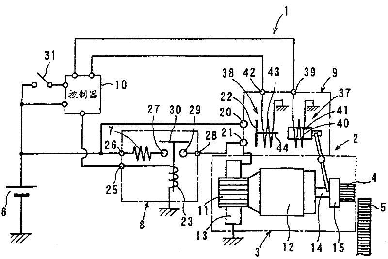 Engine starting system with high-and low-speed modes of motor operation