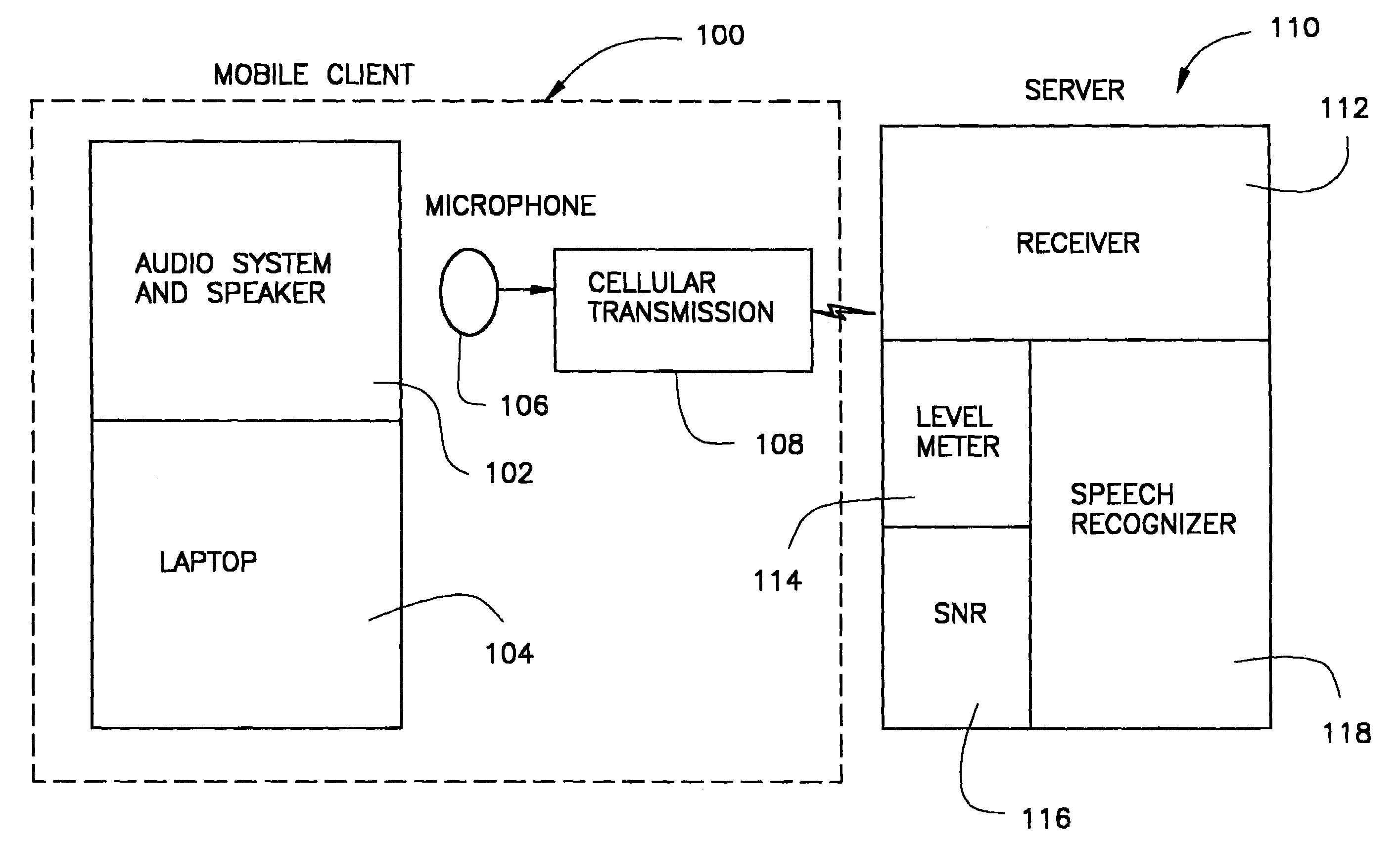 Apparatus, program storage device and method for testing speech recognition in the mobile environment of a vehicle