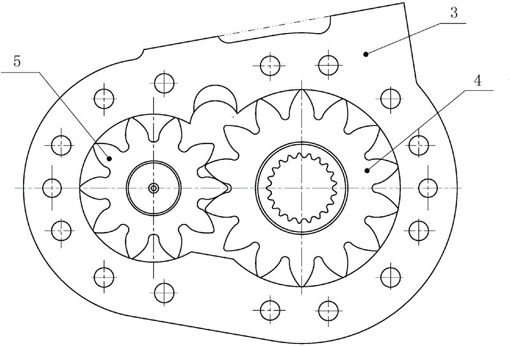 Large displacement high pressure gear pump with driving and driven wheels in different sizes