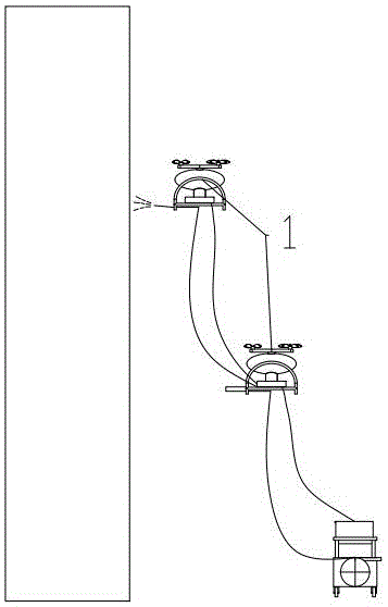 Power supply wire-dragging type multi-shaft unmanned rotorcraft fire extinguishing apparatus and fire extinguishing method