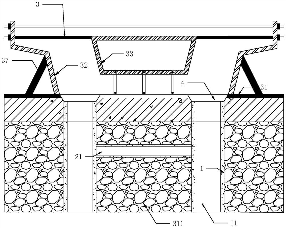 Cast-in-place box girder construction system and construction method for excavation section of existing in-service line modified bridge