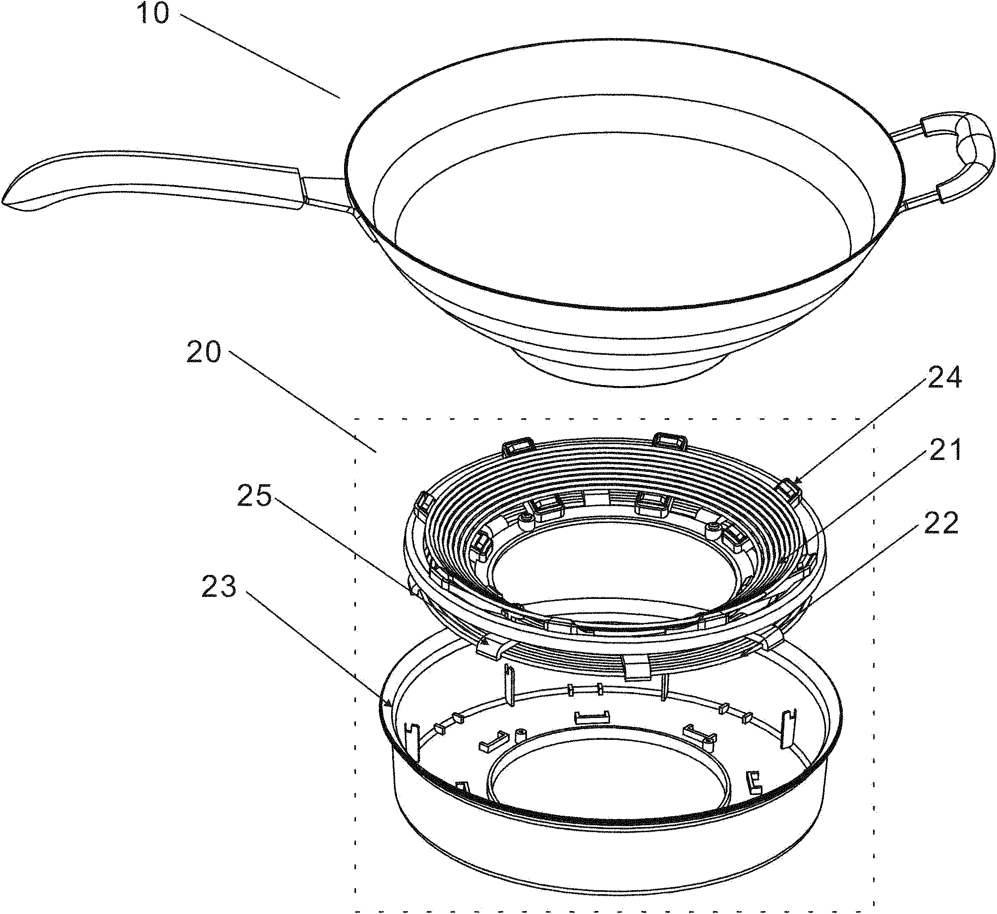 Cookware assembly capable of realizing three-dimensional heating for electromagnetic oven