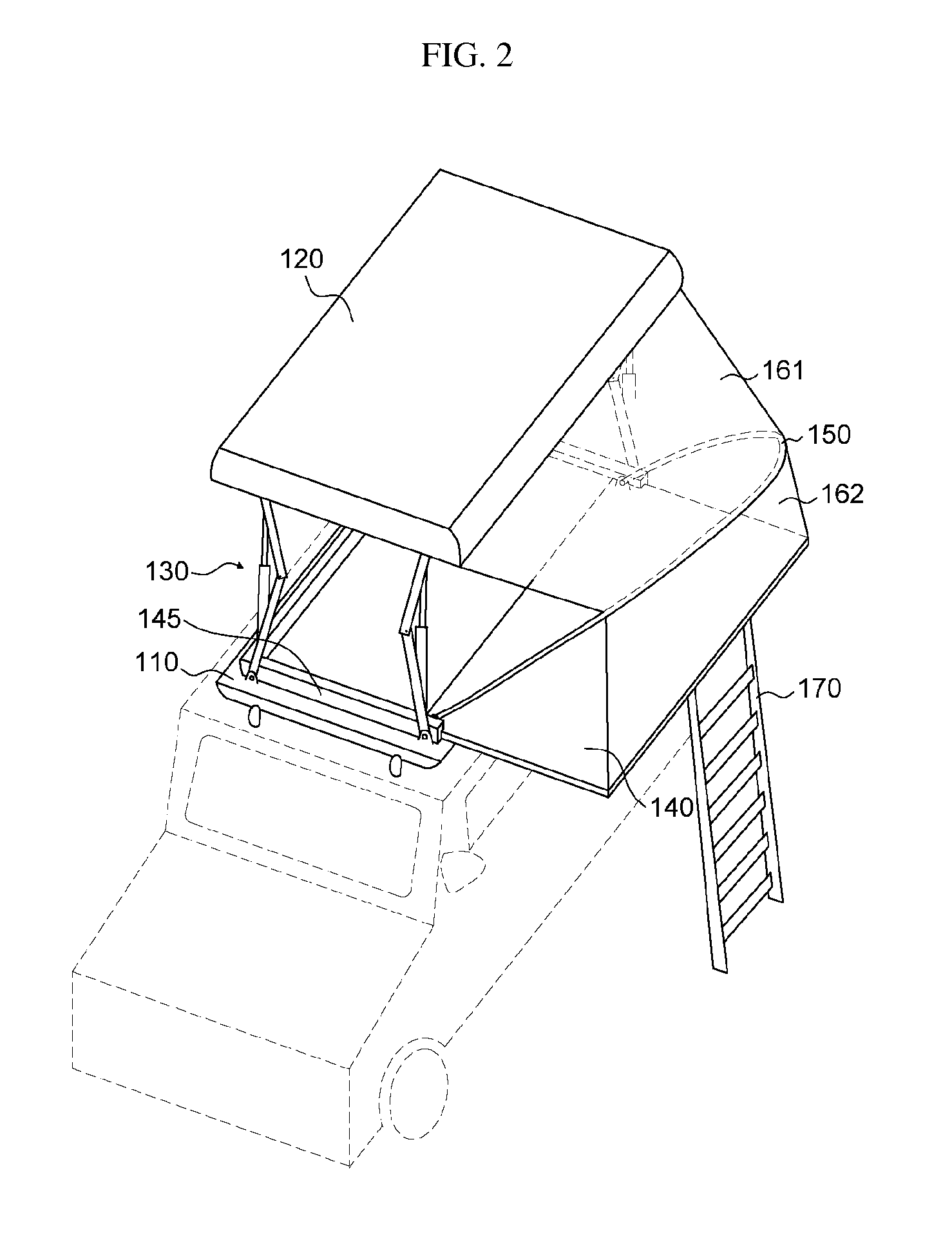 Expandable hard-shell tent mounted on a roof of vehicle