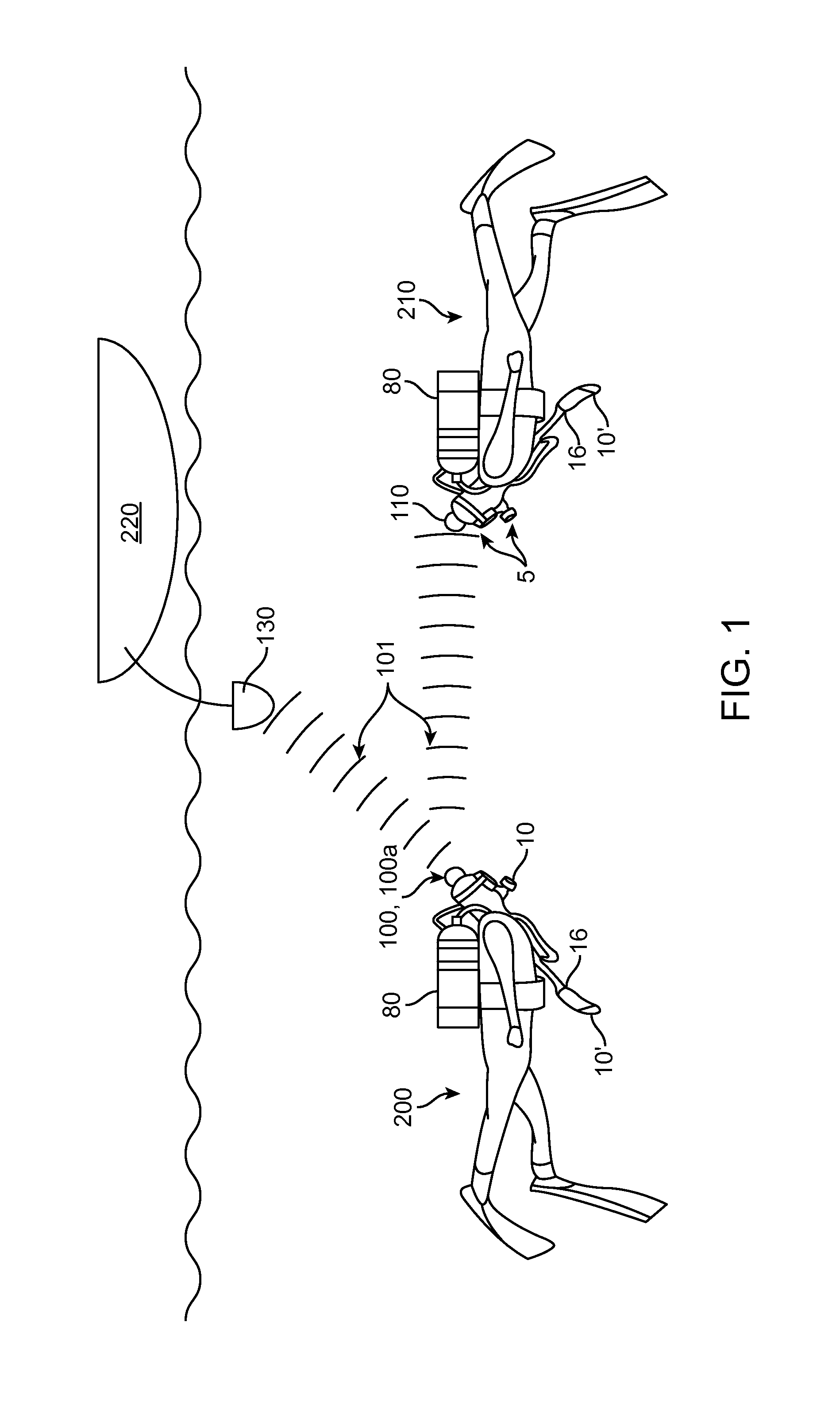 Apparatus, system and method for underwater signaling of audio messages to a diver