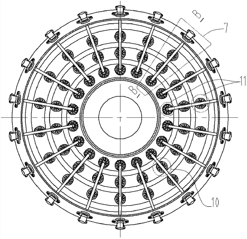 Annular combustion chamber based on Venturi pre-mixing bispin nozzle