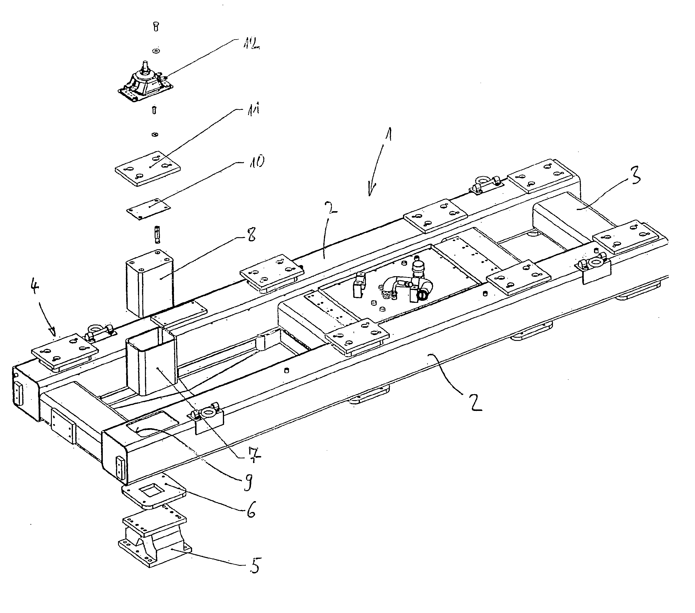 Support frame including longitudinal and transverse beams and method for producing the frame