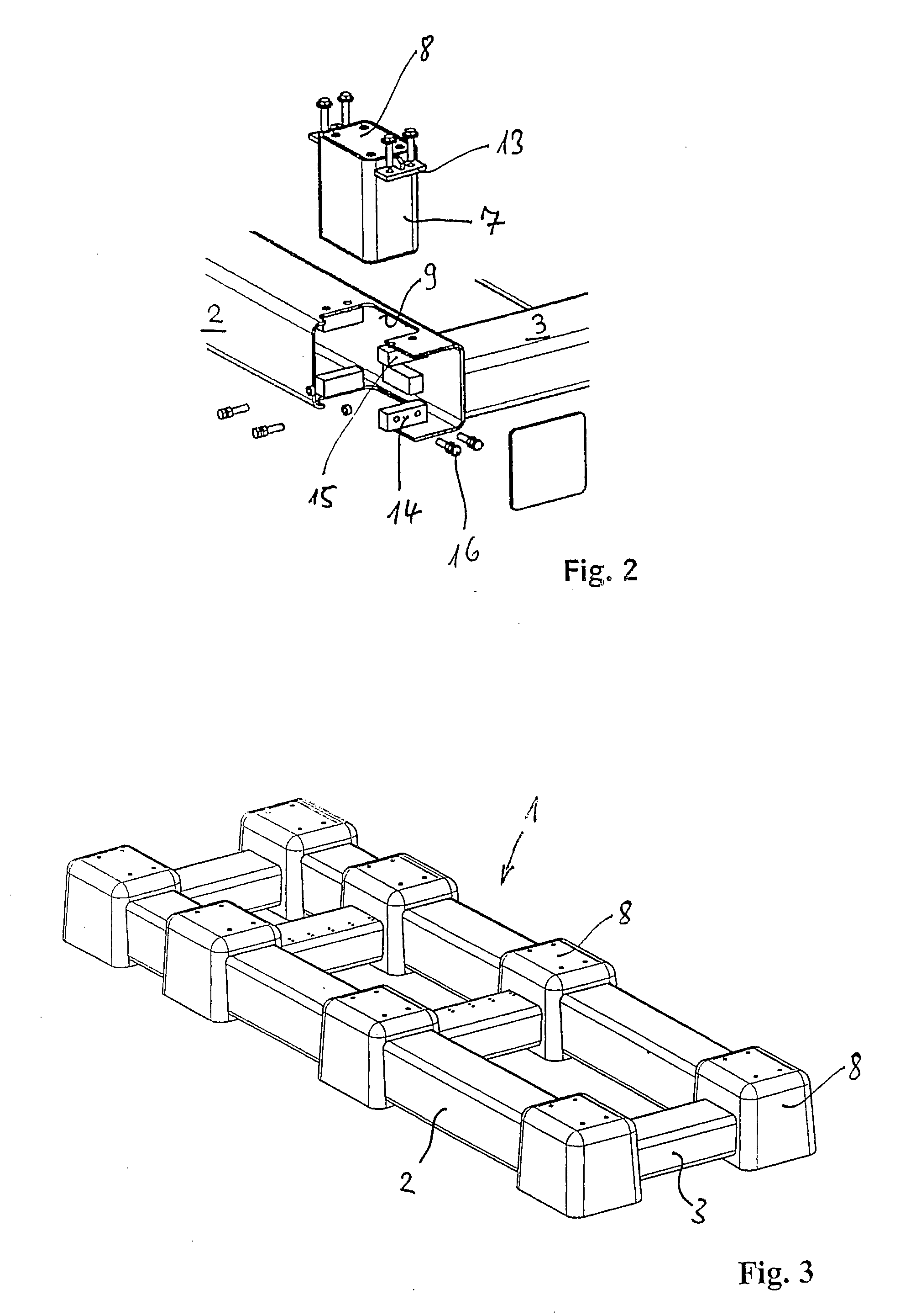 Support frame including longitudinal and transverse beams and method for producing the frame