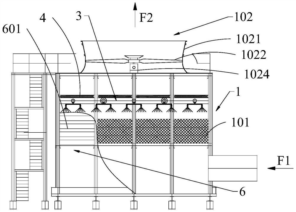 Flue gas waste heat recycling device for reverse use of cooling tower and working method of flue gas waste heat recycling device