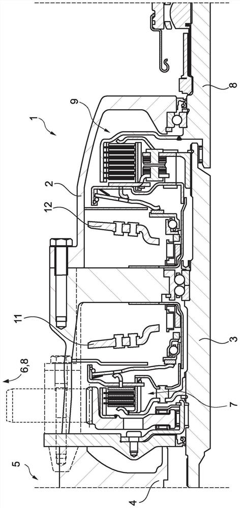 Drivetrain unit for a hybrid vehicle having axial compensation