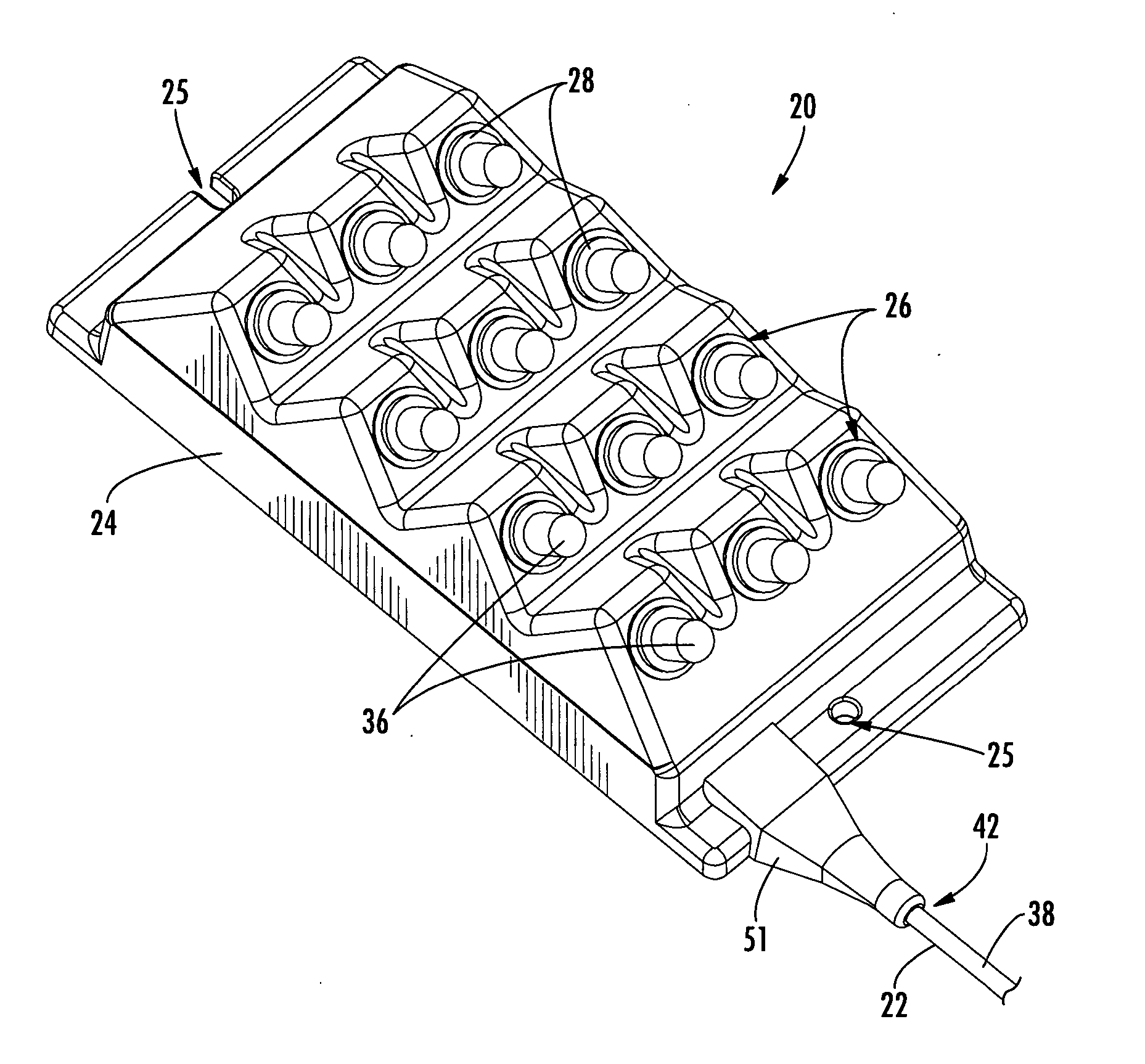Overmolded multi-port optical connection terminal having means for accommodating excess fiber length