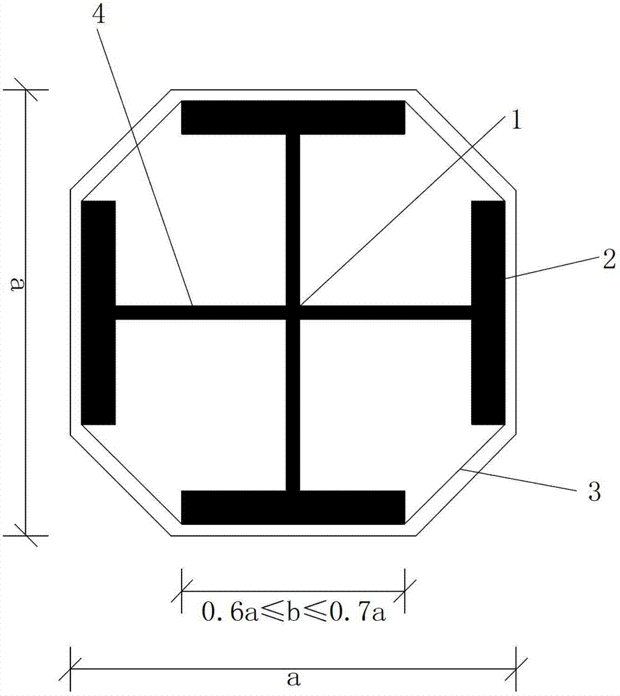 High-strength spiral hoop confined high-strength wide flange cross-shaped steel reinforced octagonal concrete column