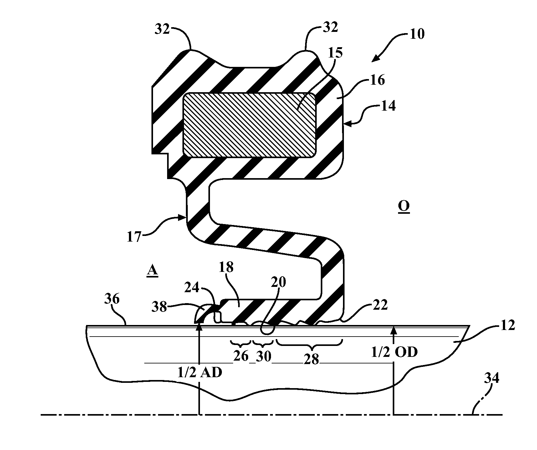 Radial shaft seal with dust exclusion and hydrodynamic sealing feature