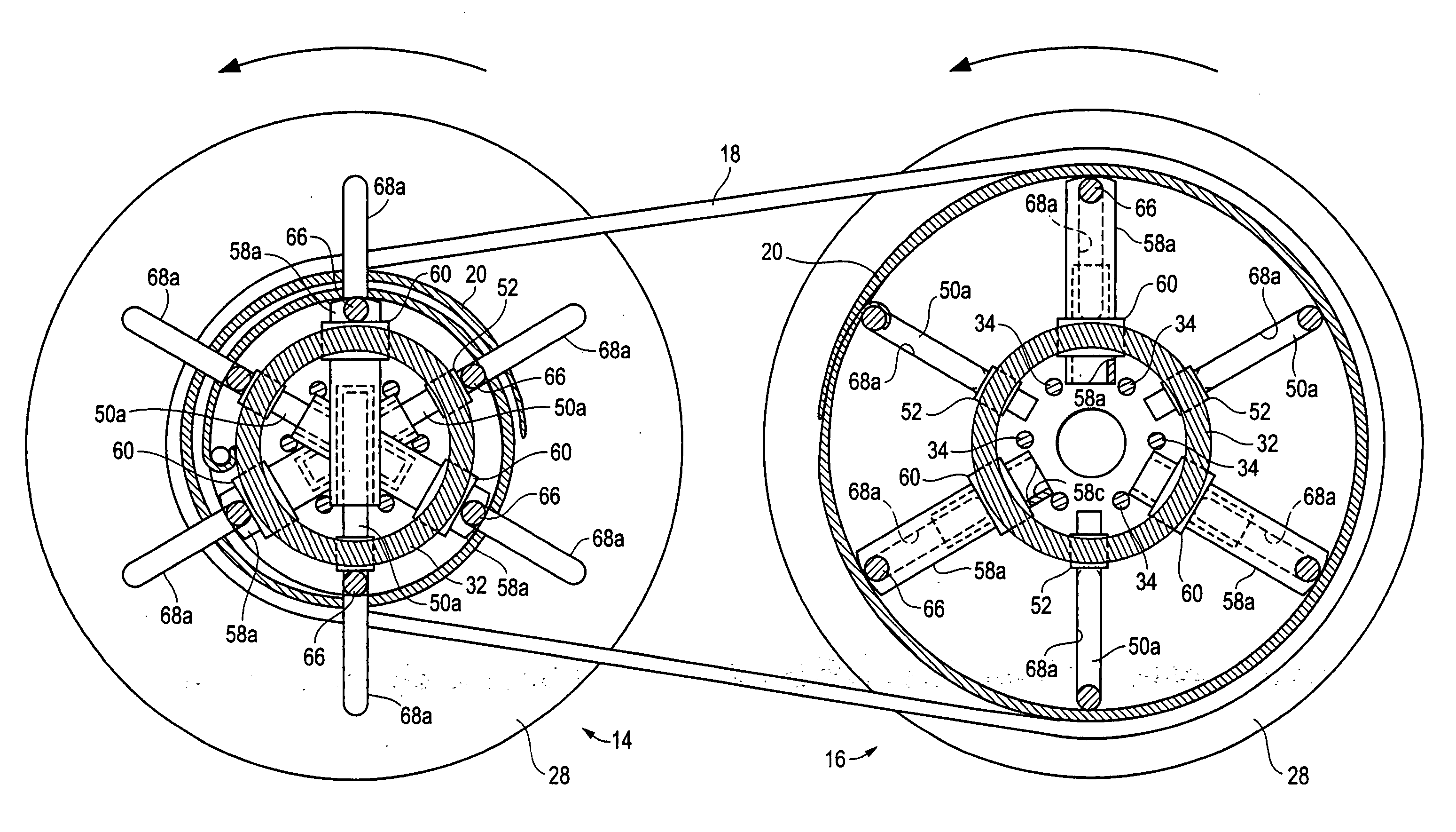 Variable speed flat transmission and variable diameter pulley for use in same