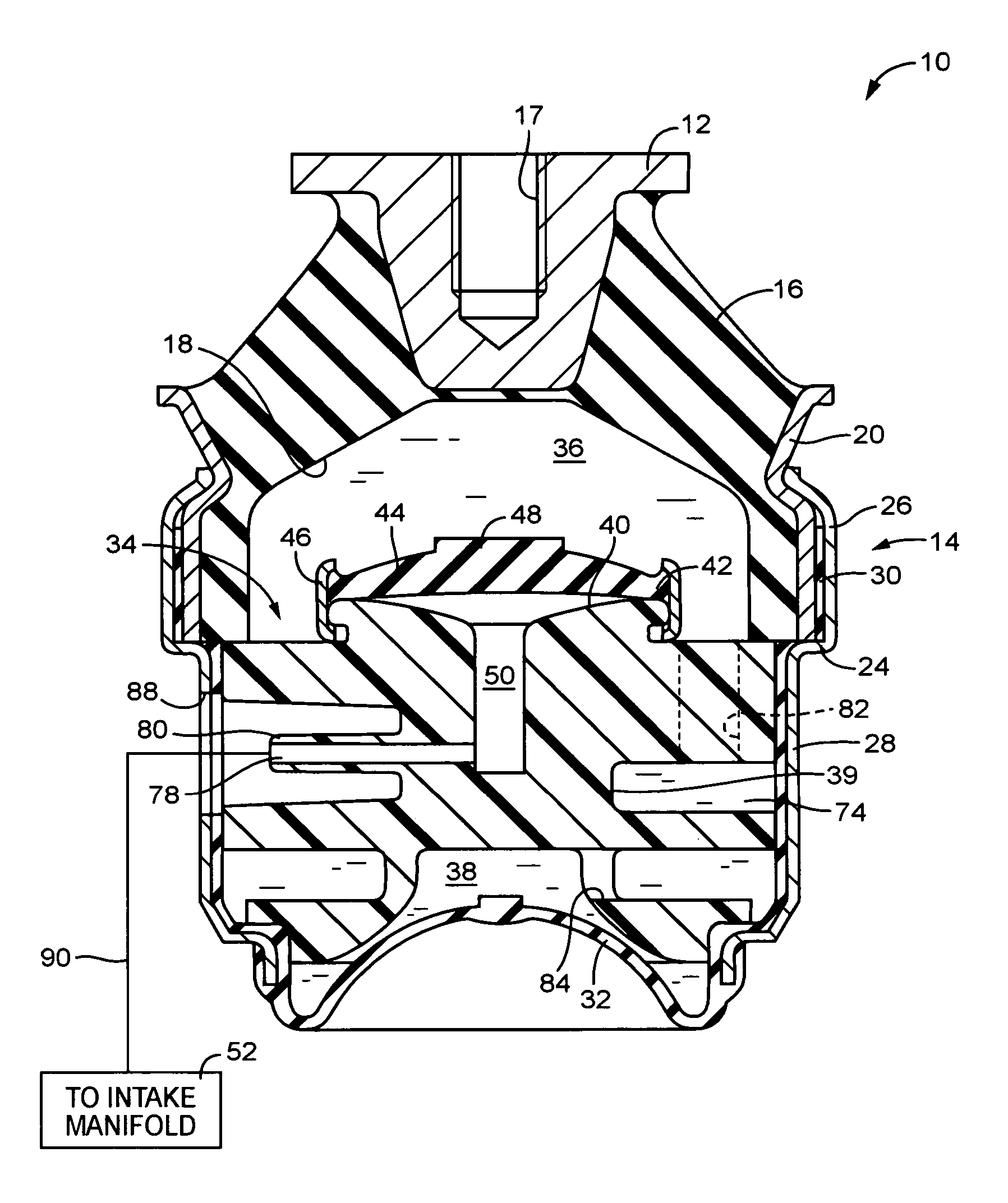 Pneumatically operated fluid filled engine mount
