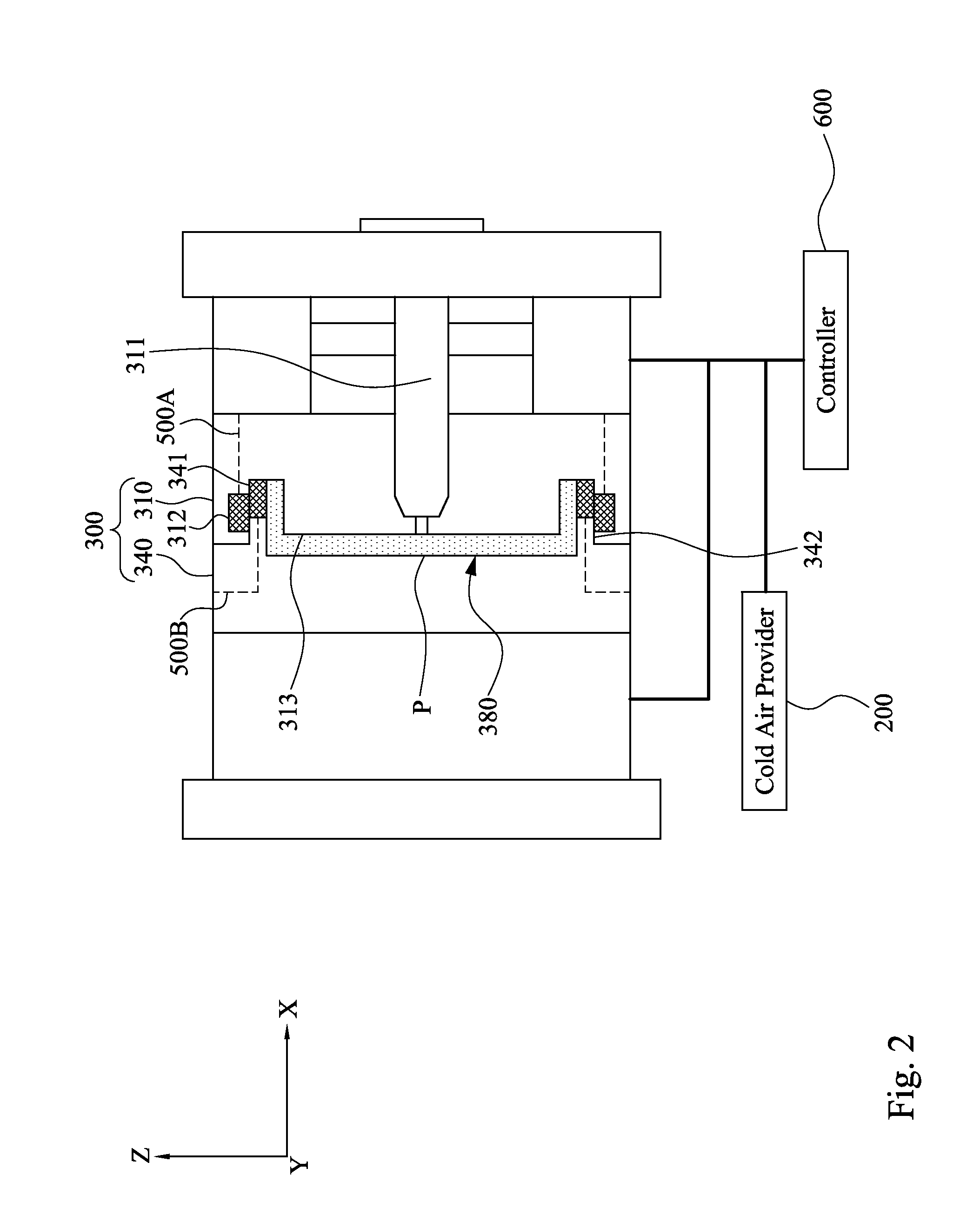 Molding system and method for directly gas-cooling a molding object