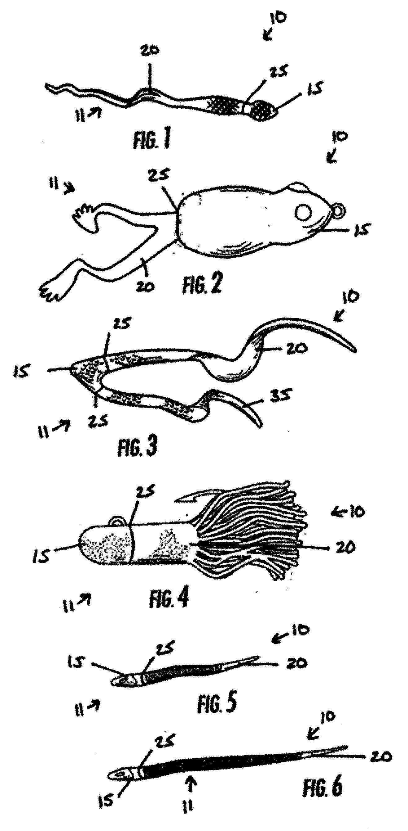 Fishing lures having elastomeric portions