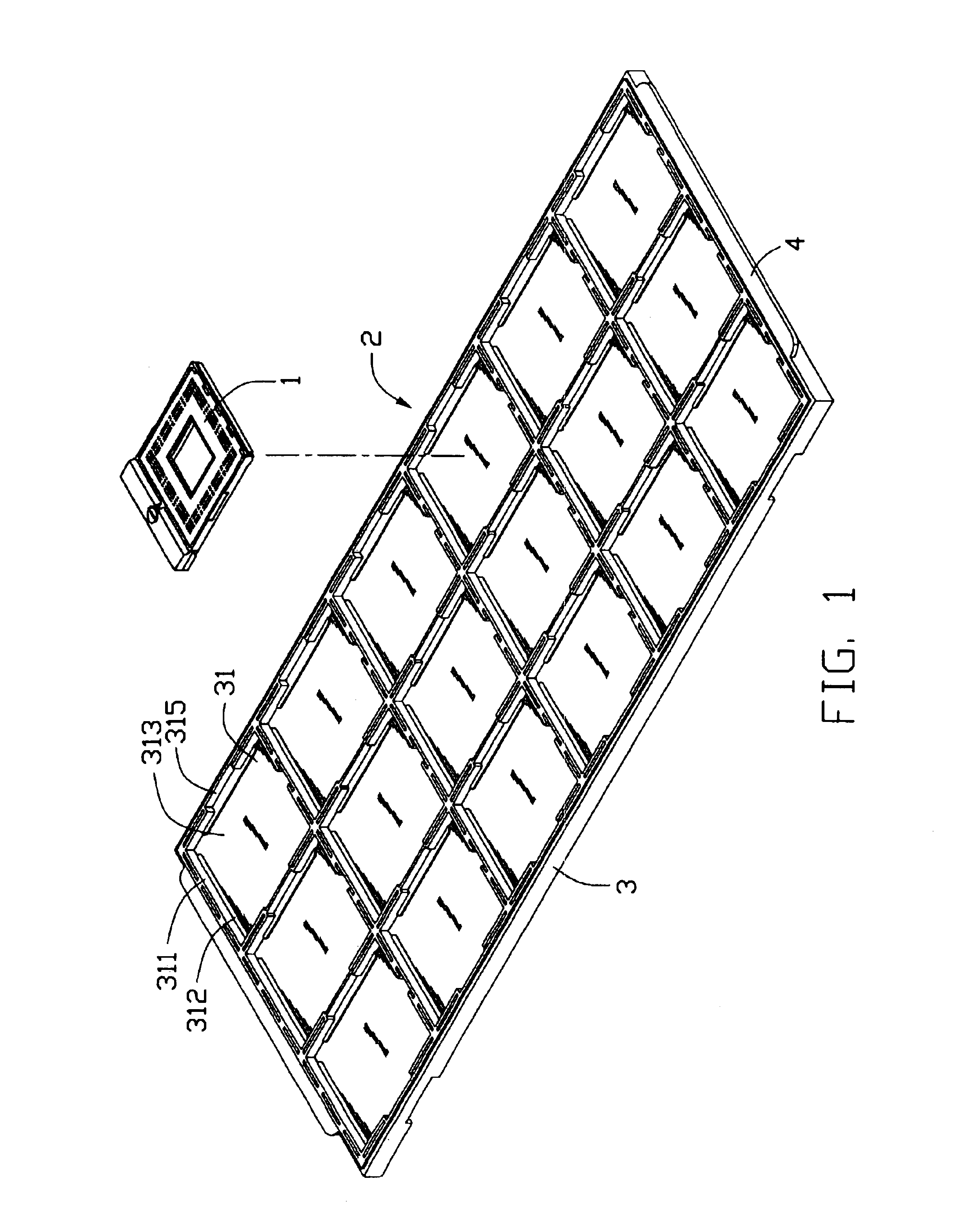 Connector packaging tray with supporting standoffs