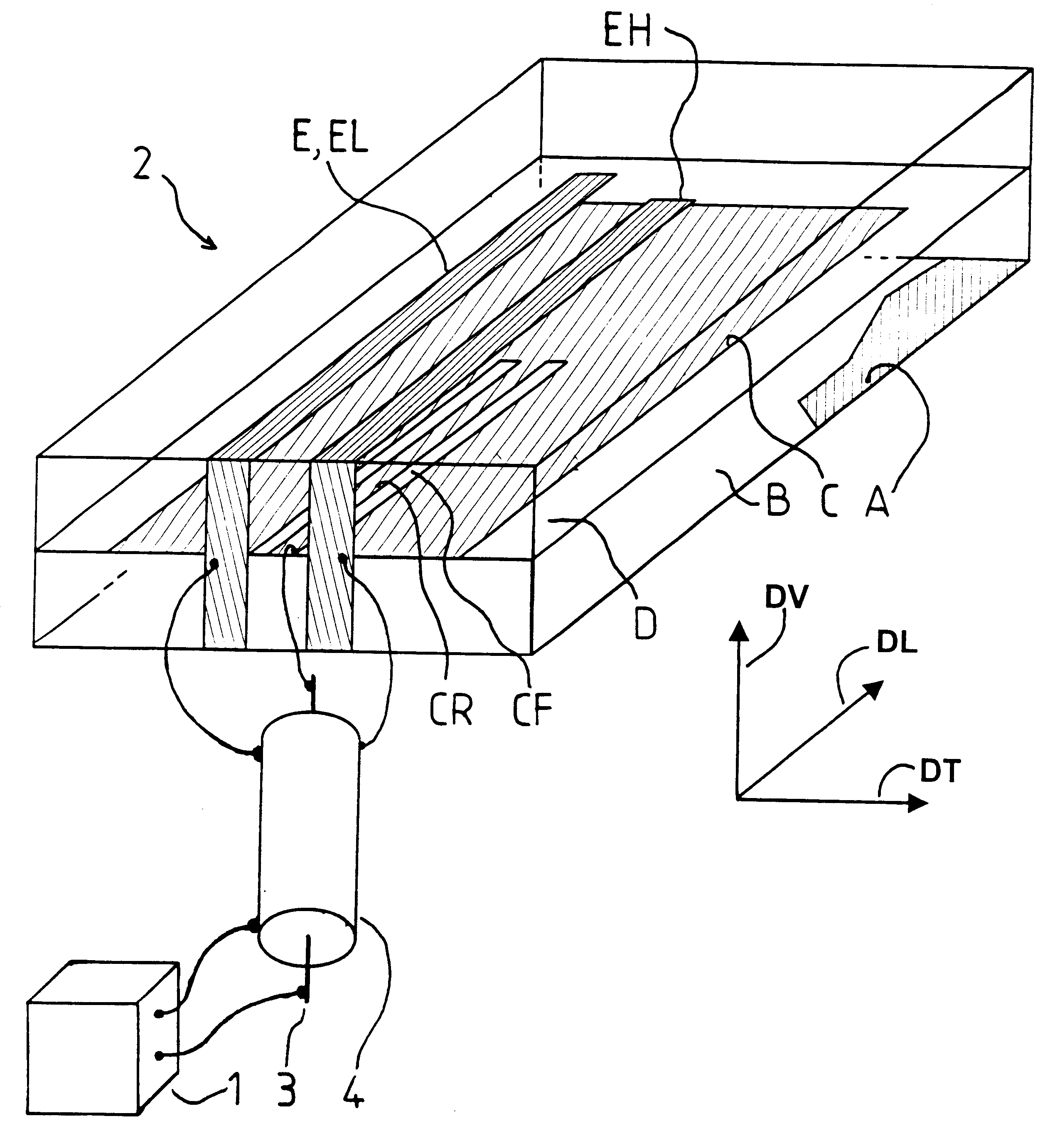 Antenna with stacked resonant structures and a multi-frequency radiocommunications system including it