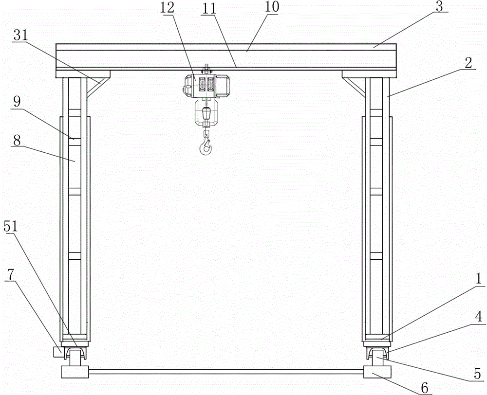 Rail type gallows frame