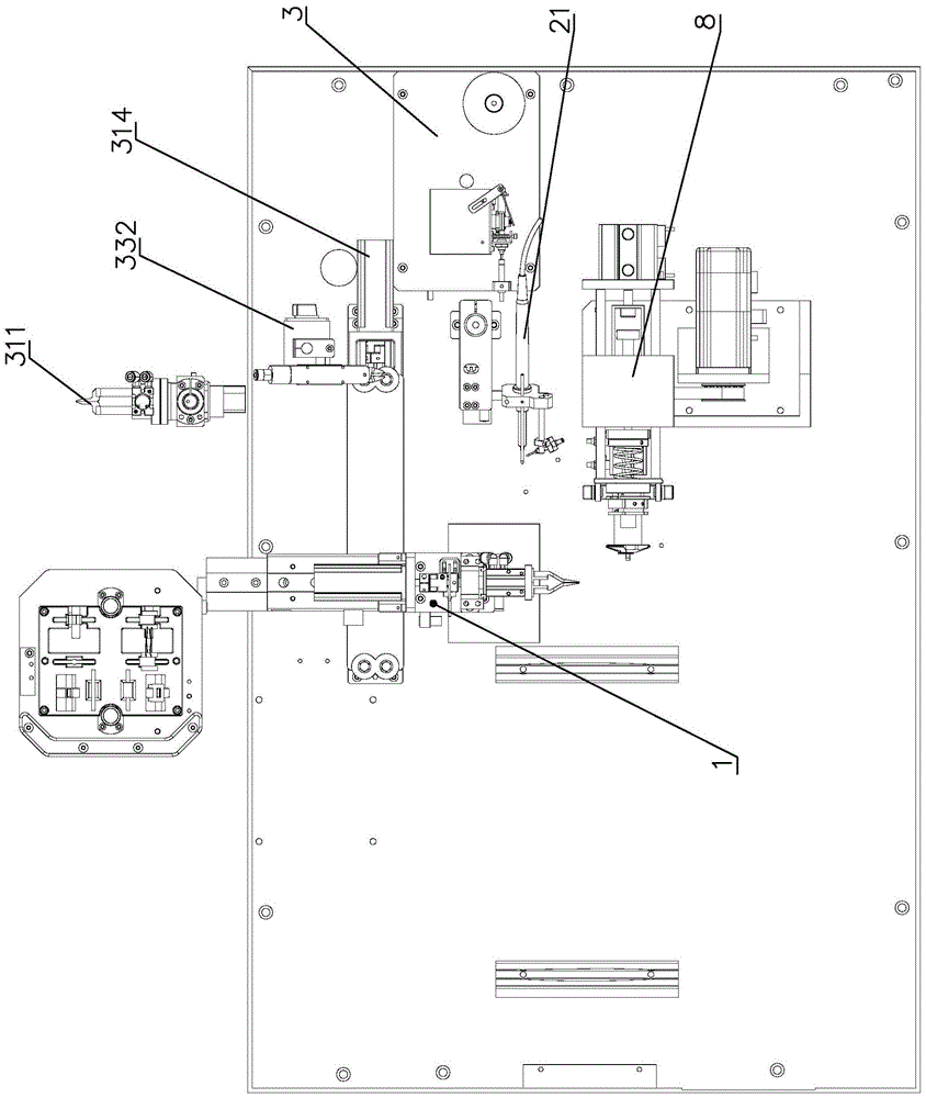 A wire head positioning and welding structure of a winding machine