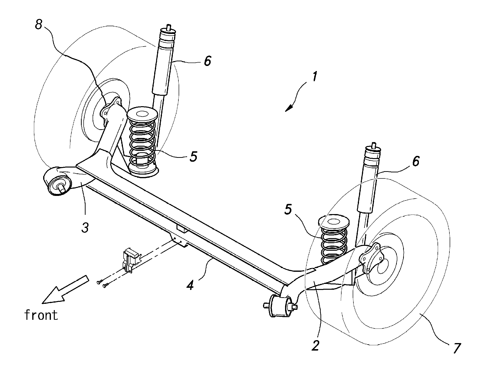 Torsion beam type rear wheel suspension system