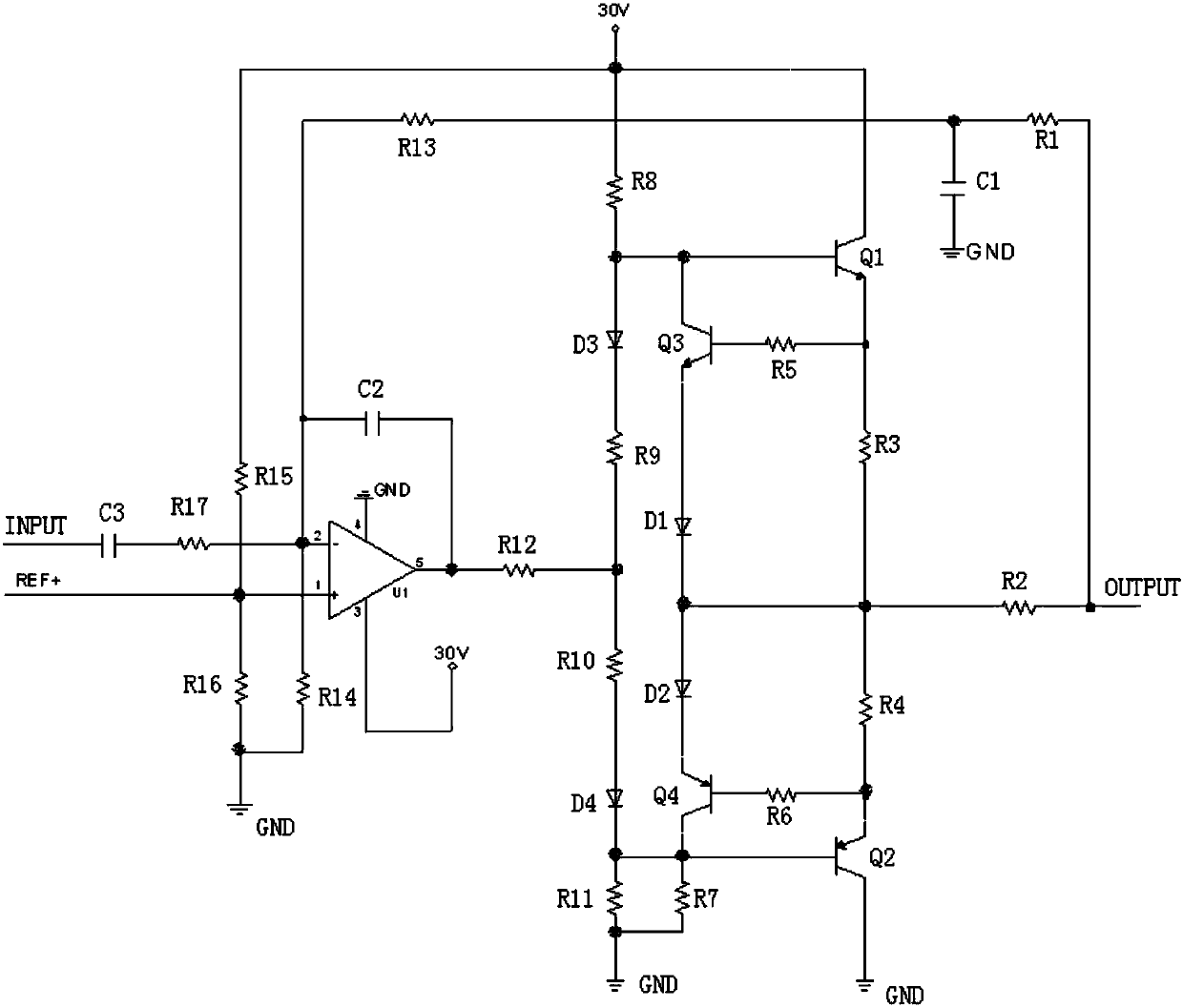 Push-pull circuit and gain amplification circuit composed of same