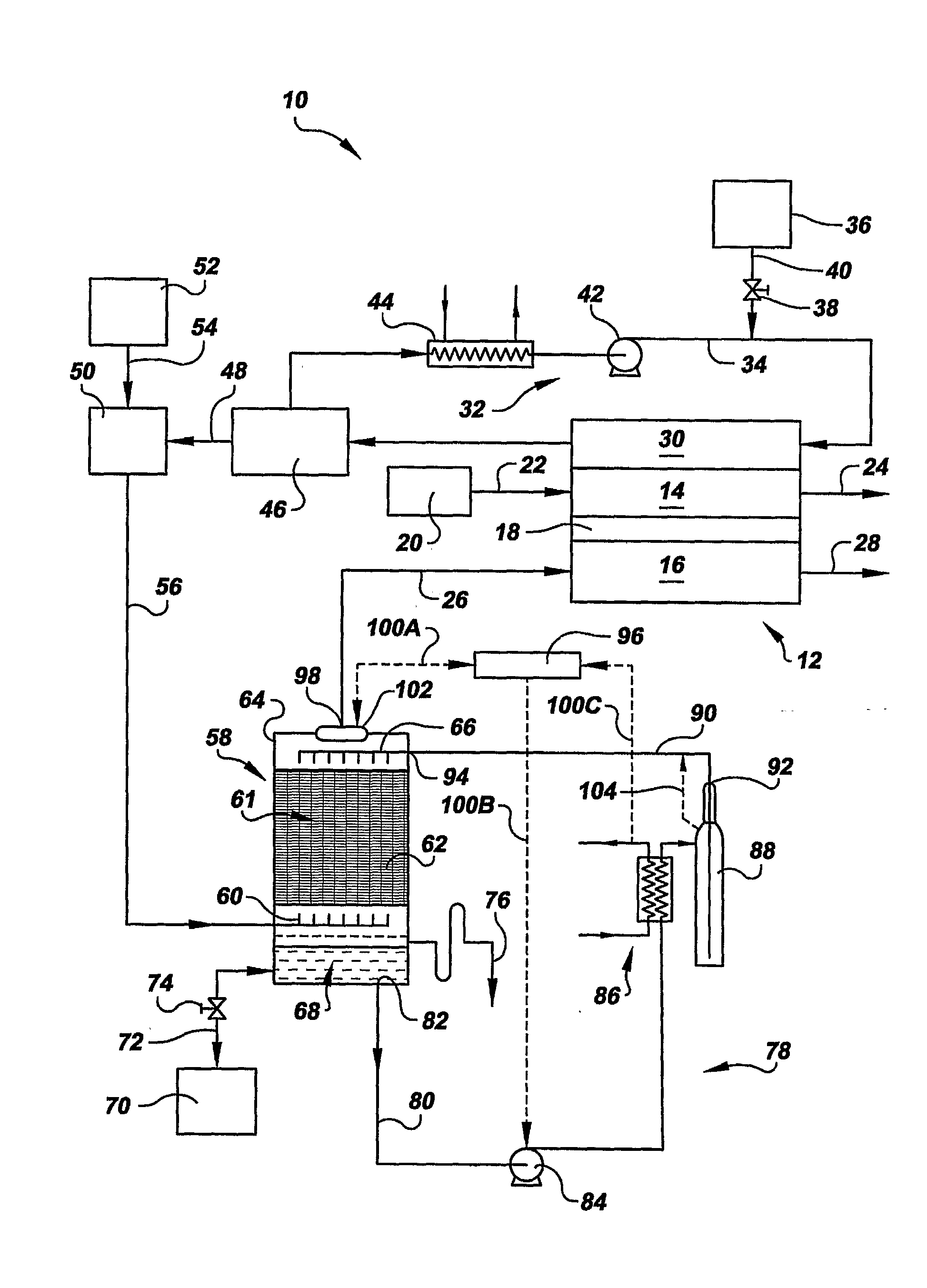 Contaminant separator and isolation loop for a fuel reactant stream for a fuel cell