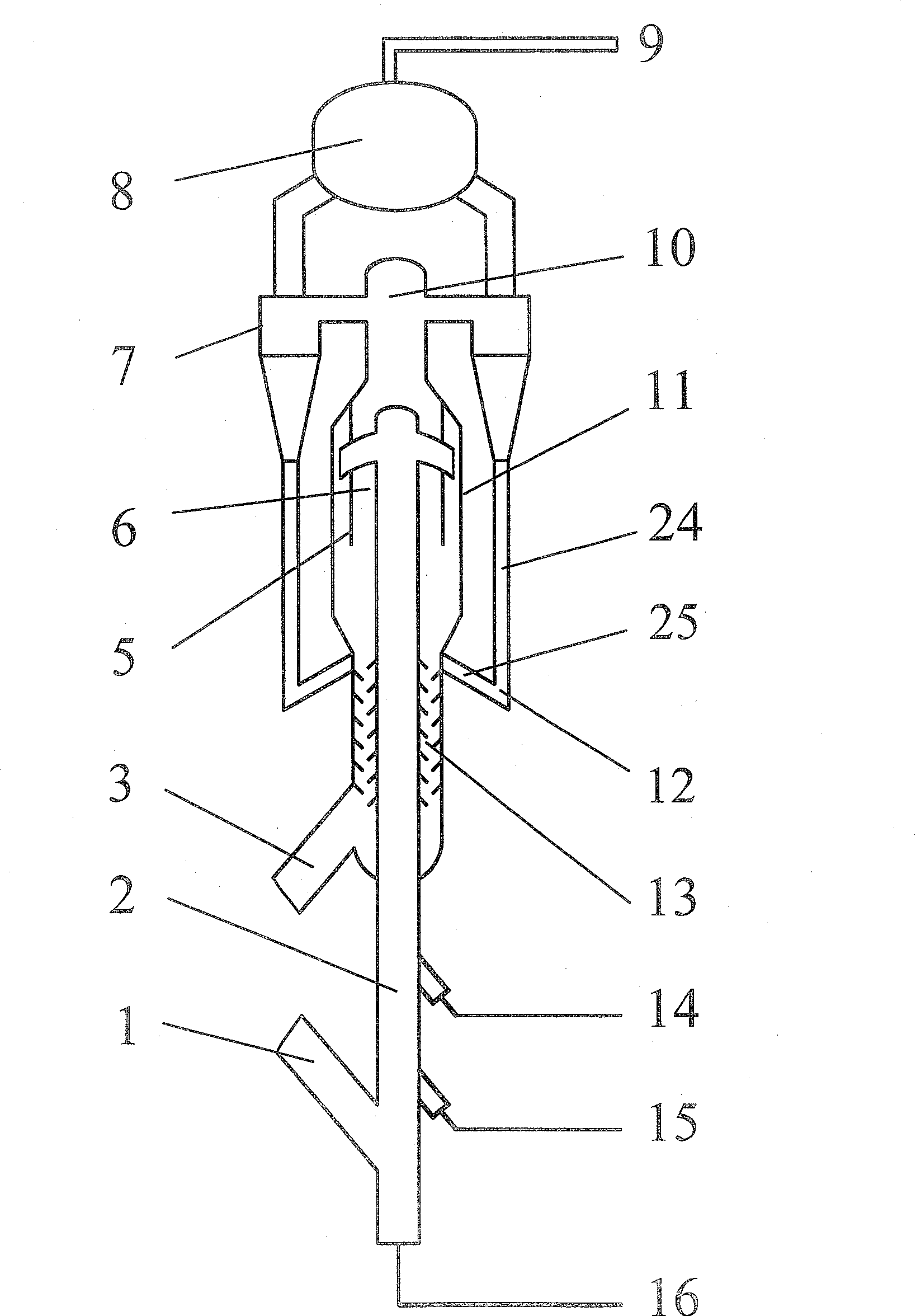 Catalytic cracker without settler