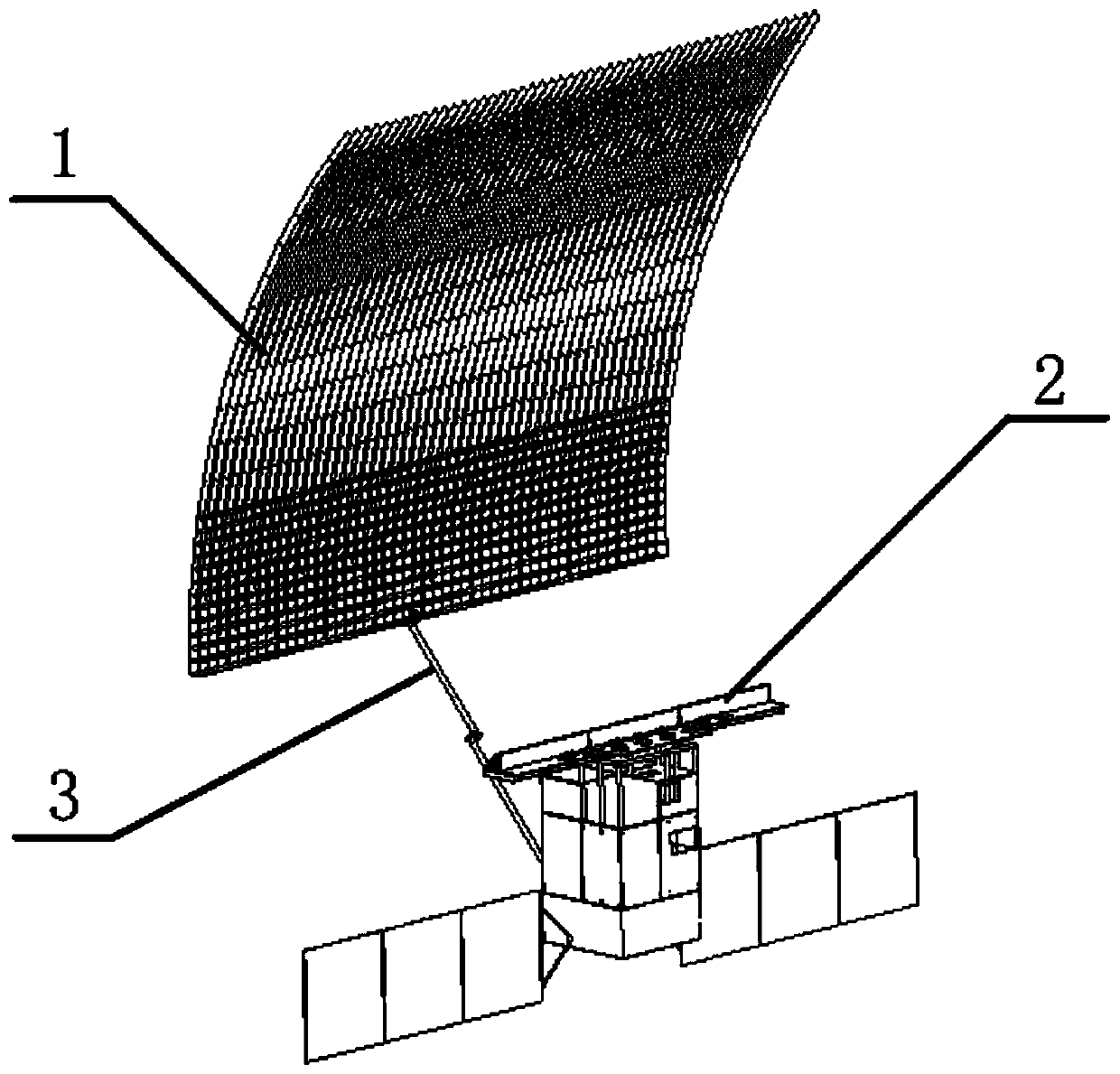 Composite feed source parabolic cylinder antenna and detection satellite