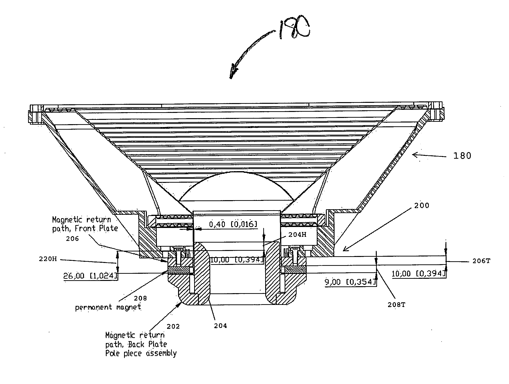 Transducer motor structure and inside-only voice coil for use in loudspeakers