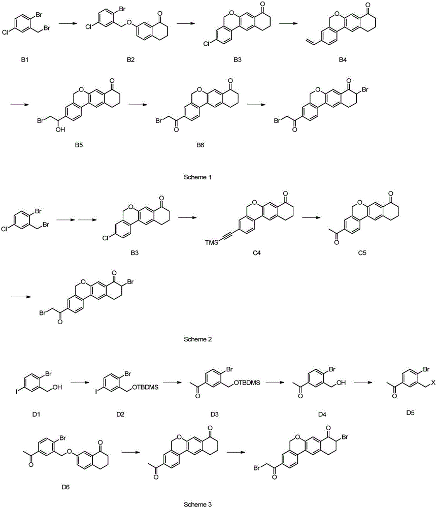 Novel method for synthesizing 9- bromine-3-(2-bromoacetyl)-10,11-dihydro-5H-dibenzo [c, g] chromene-8(9h)-ketone