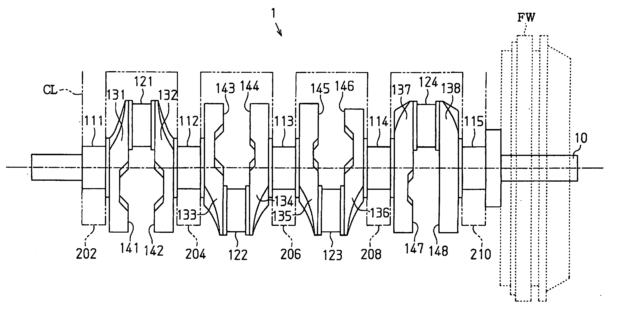 Crankshaft of in-line four-cylinder engine