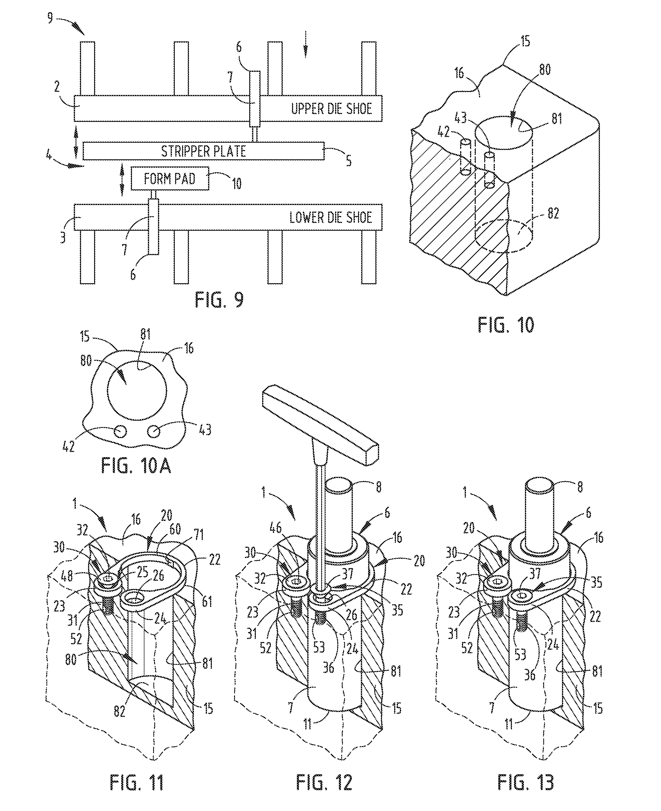 Gas spring mounting assembly and method for metal forming dies