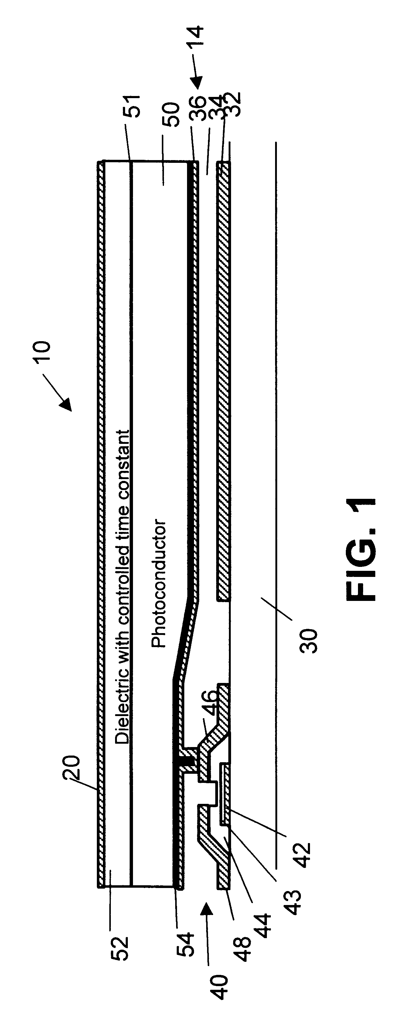 Direct radiographic imaging panel having a dielectric layer with an adjusted time constant